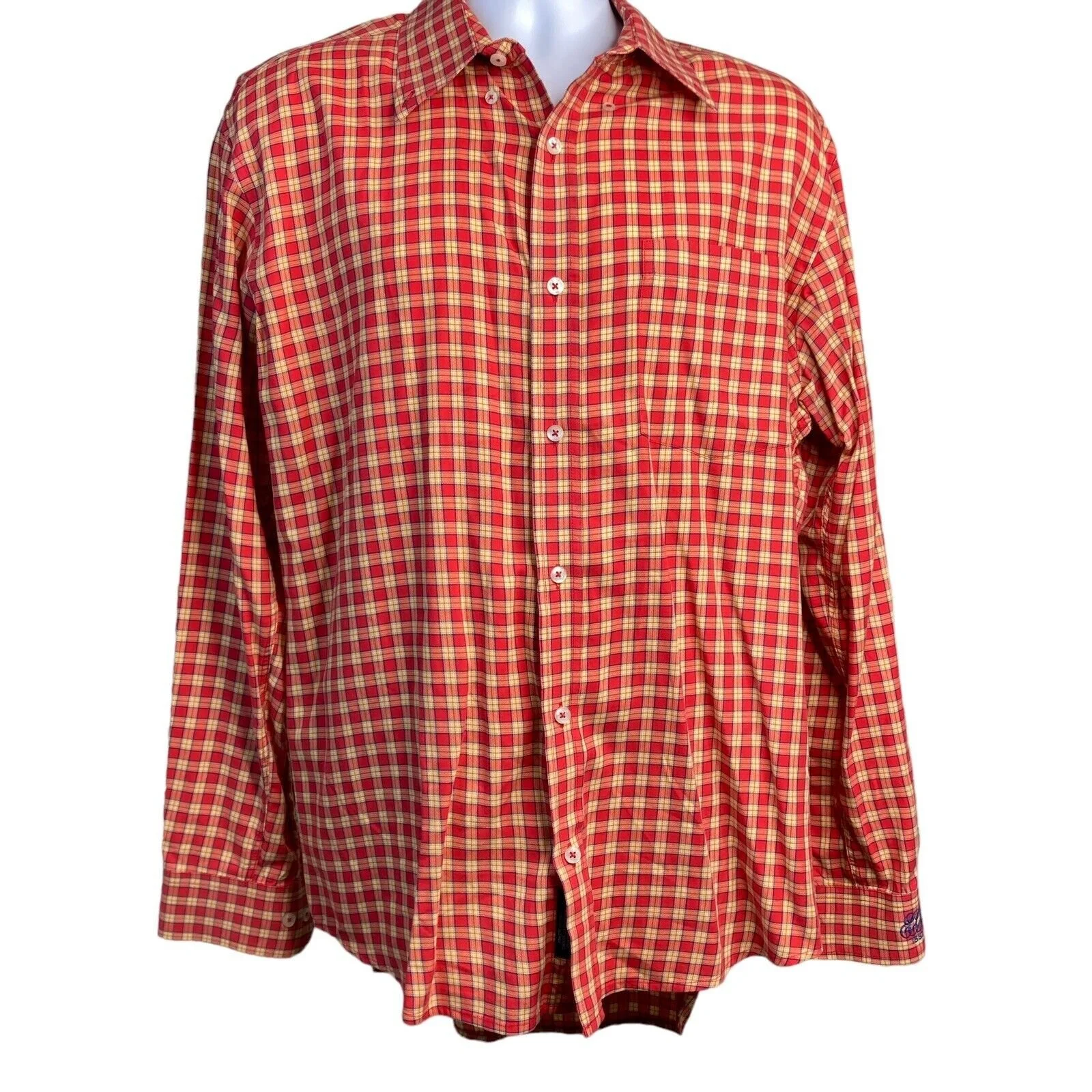 Turtleson Red Plaid Button Down Shirt Mens Large Cotton Lightweight Fall Colors