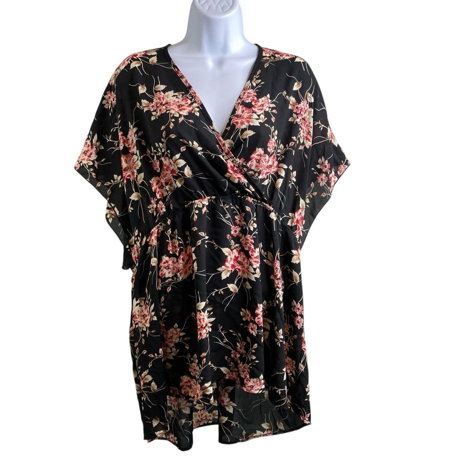 Torrid Women's Black Floral Chiffon Wrap Top Size 3X Whimsigoth Dark Fairy Boho