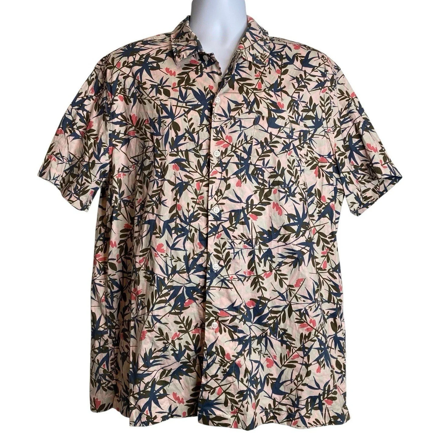 J Crew Mens Flex Fit Botanical Print Short Sleeve Button Up Shirt Size XL Preppy