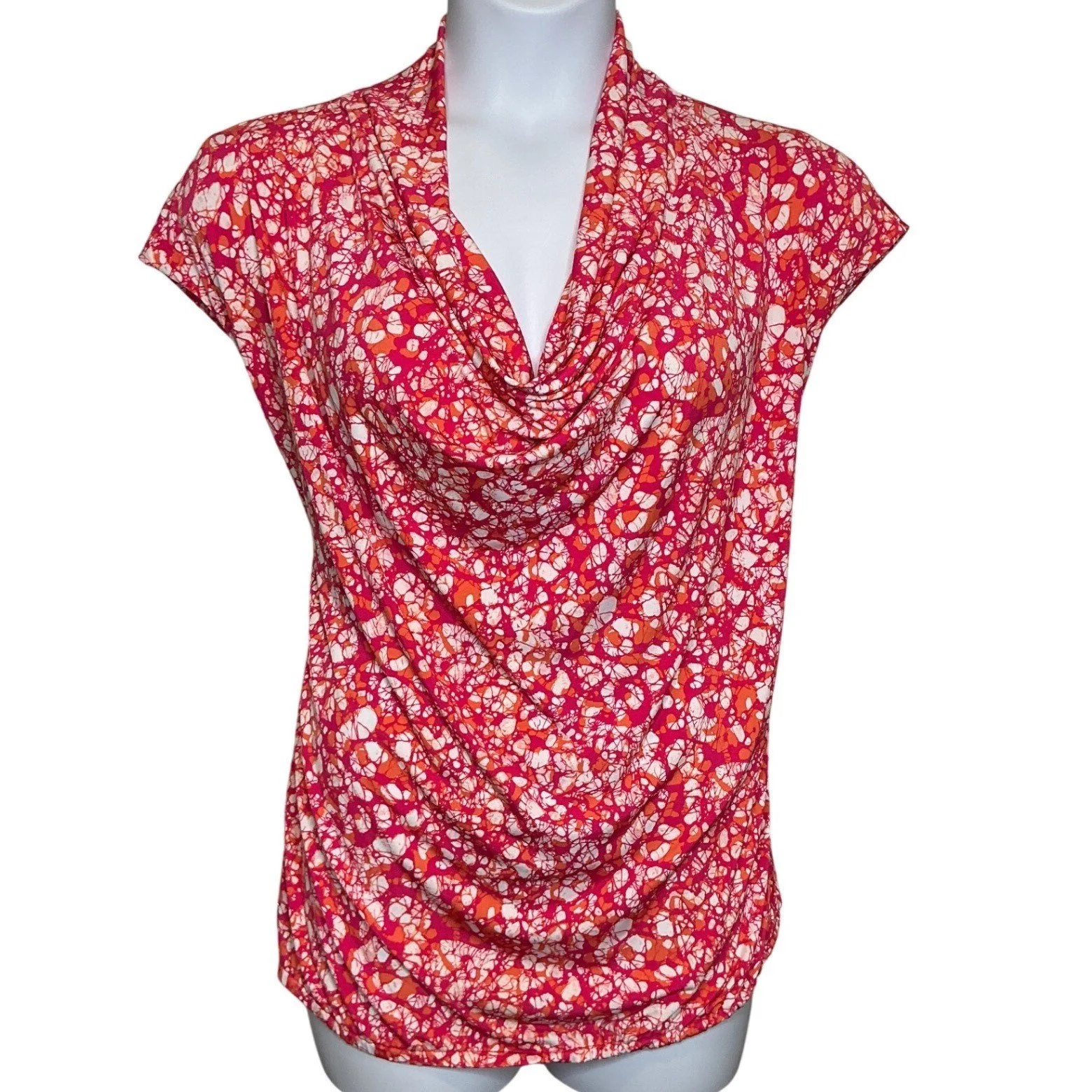 Michael Kors Womens Pink Orange Cowl Neck Short Sleeve Top Sz 3X Artsy Mod Print