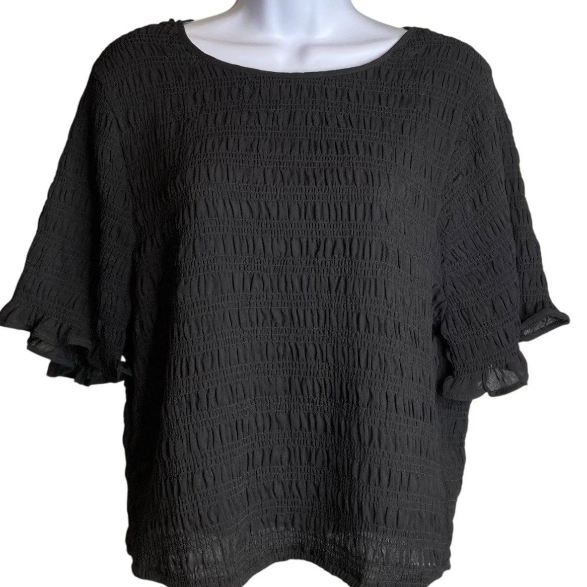 Torrid Women's Black Smocked Blouse Size 2X Whimsigoth Boho Ruffled Sleeve