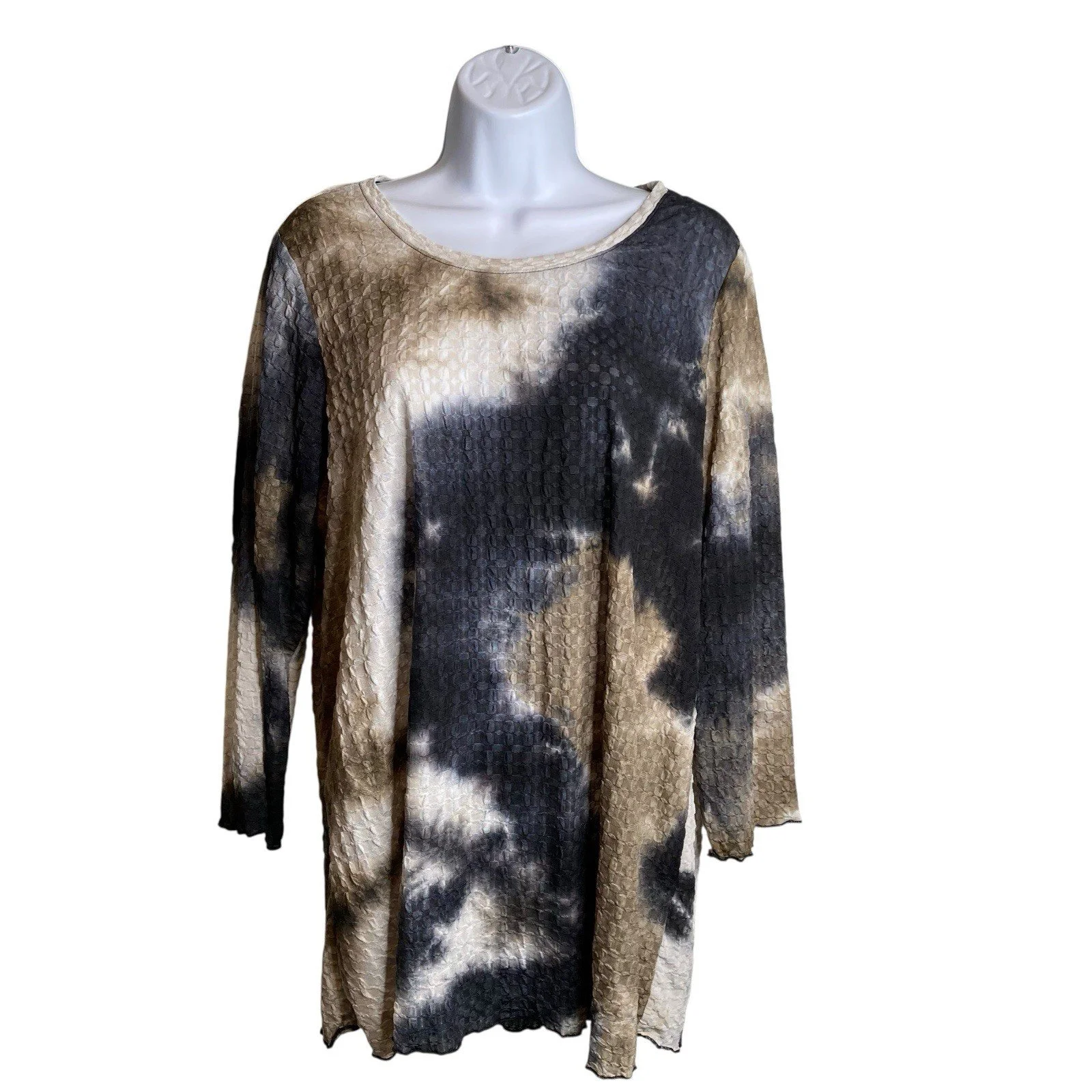 LOGO Layers Women's Space Dye Popcorn Textured Tunic Top Size 1X Boho Lagenlook