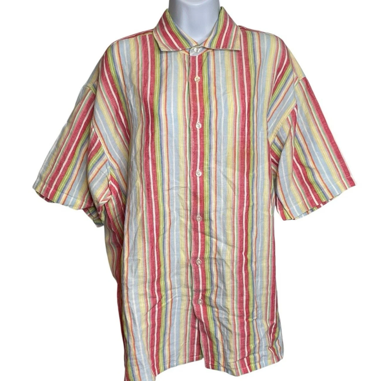 Havana Nine Men's Linen Striped Short Sleeve Button Up Shirt Size XL Preppy