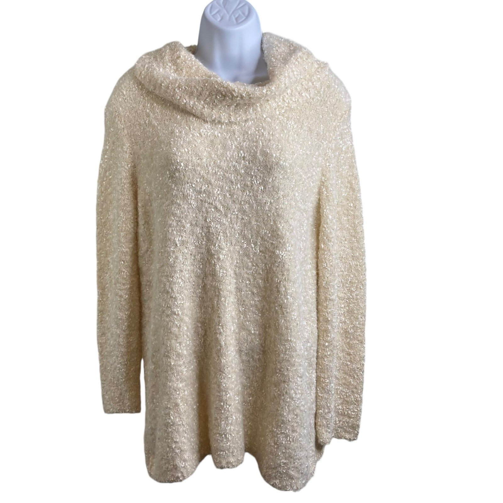 Chico’s Women’s White Slouchy Oversized Cowl Neck Sweater Size 2P Large Petite