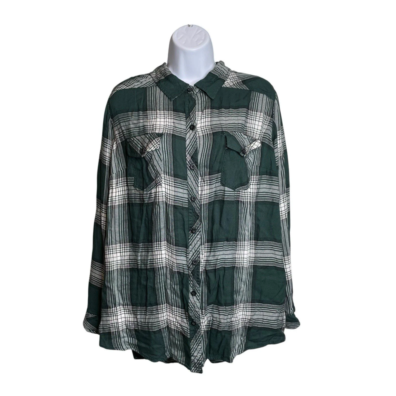 Torrid Womens Green Plaid Button Up Blouse Size 2X Casual Western Preppy Daytime