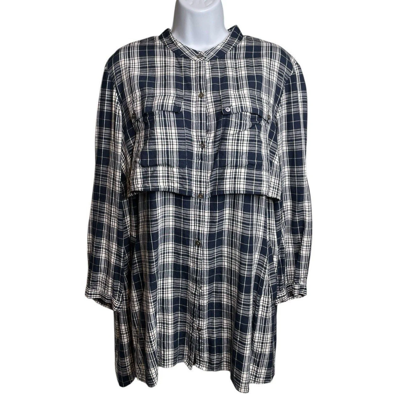 LL Bean Signature Women's Plaid Layered Button Up Shirt Size 16 Preppy Classic