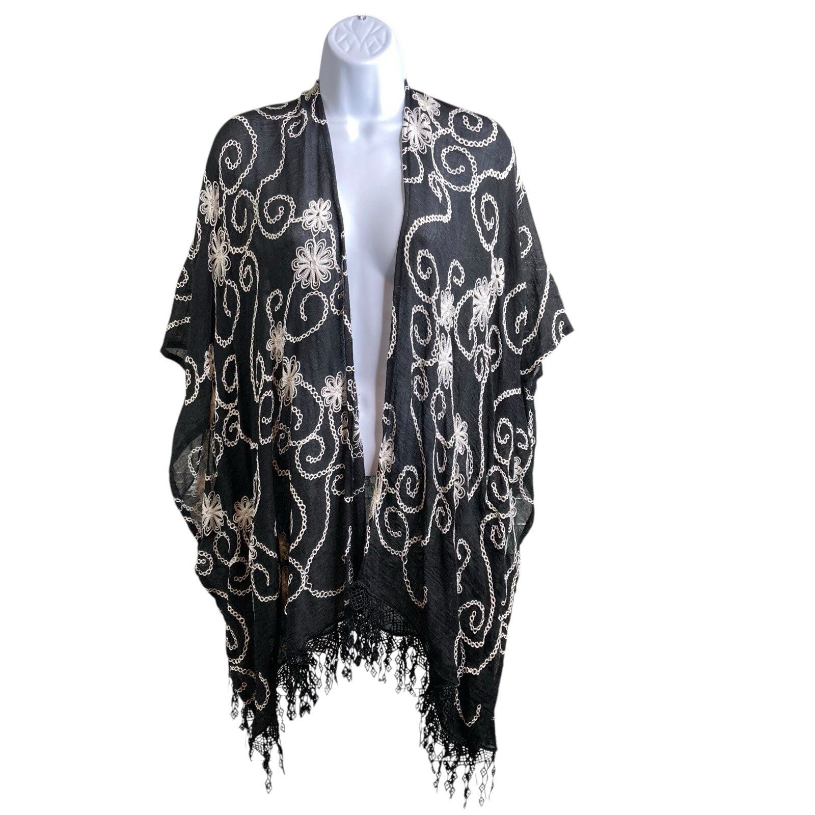 Vintage Harve Benard Black All Over Embroidered Shawl Hollywood Glamour Evening