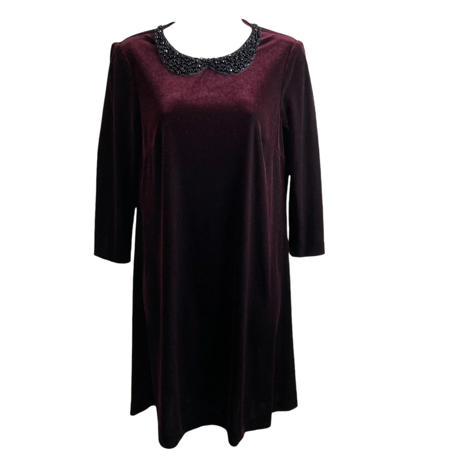 Betsey Johnson Women’s Burgundy Velvet Victorian Glam Goth Beaded Dress Size 6
