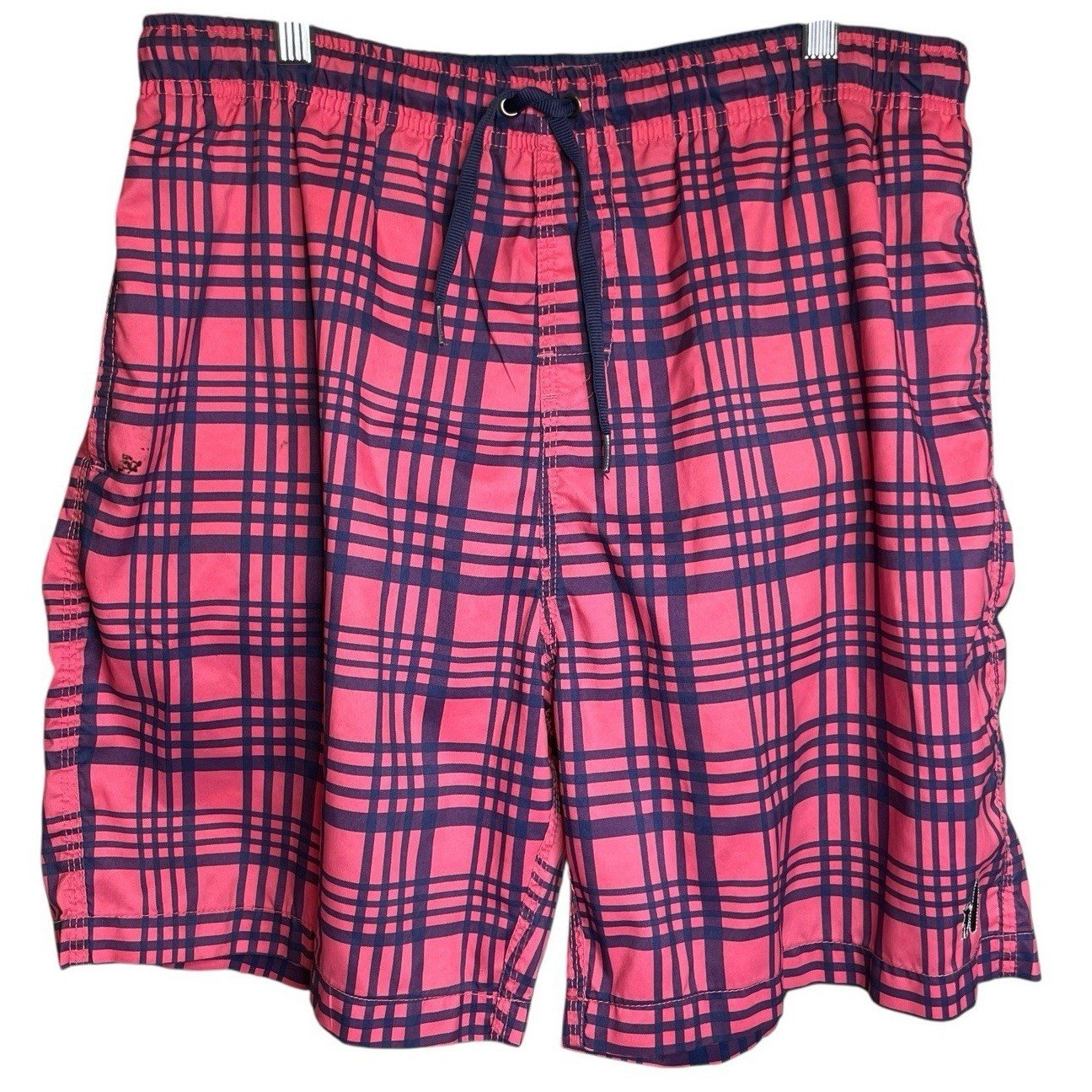 Johnnie-O Mens Red & Navy Plaid Surf Shorts Est. Size 32 Pool Beach Water Sports