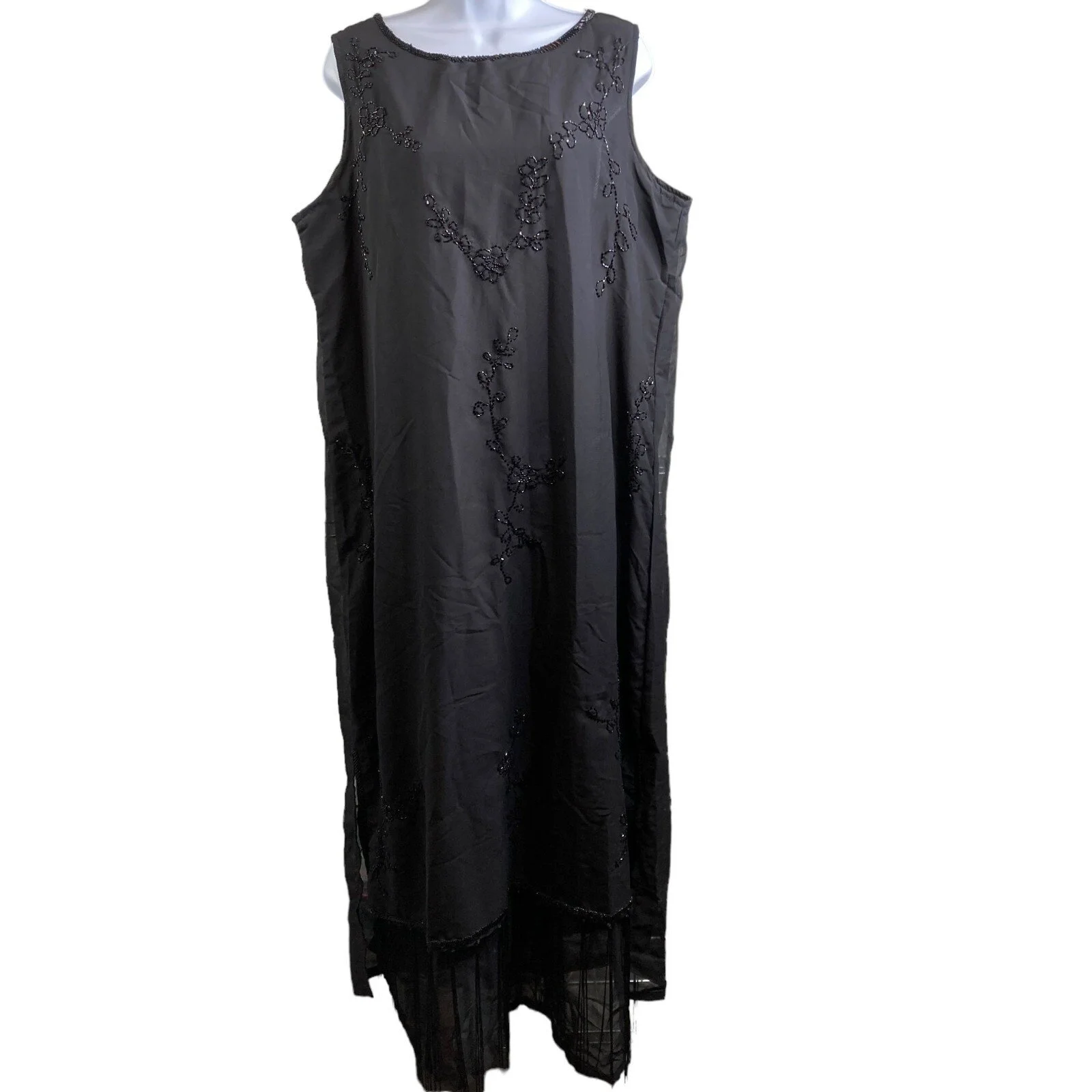 Ashro Women's Black Beaded Sleeveless Maxi Dress Size XL Flowy Occasion Event