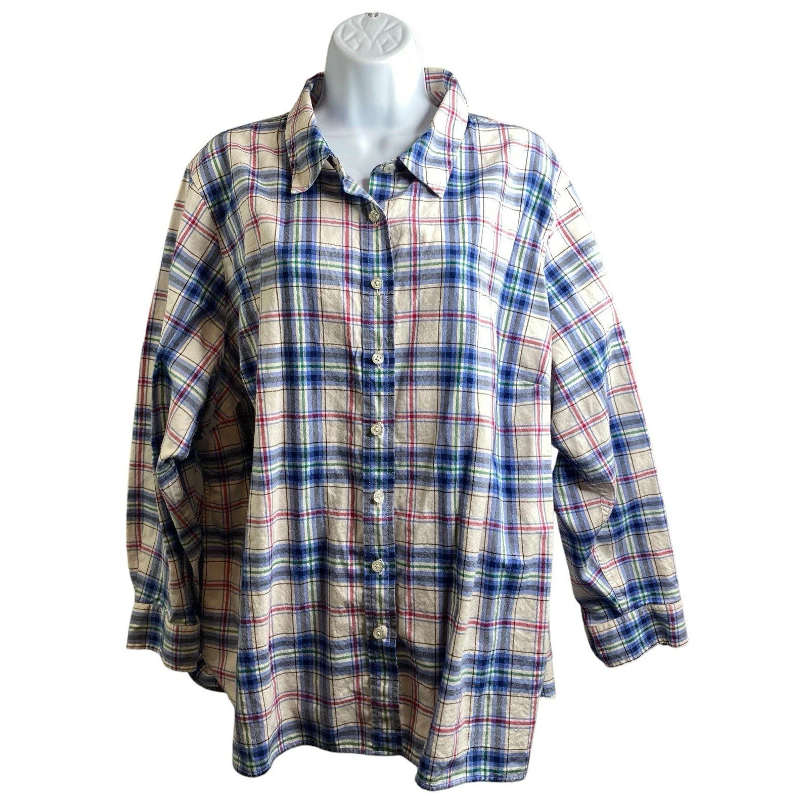 Talbots Blue Plaid Classic Button Up Shirt Plus Size 3XP Western Casual Preppy