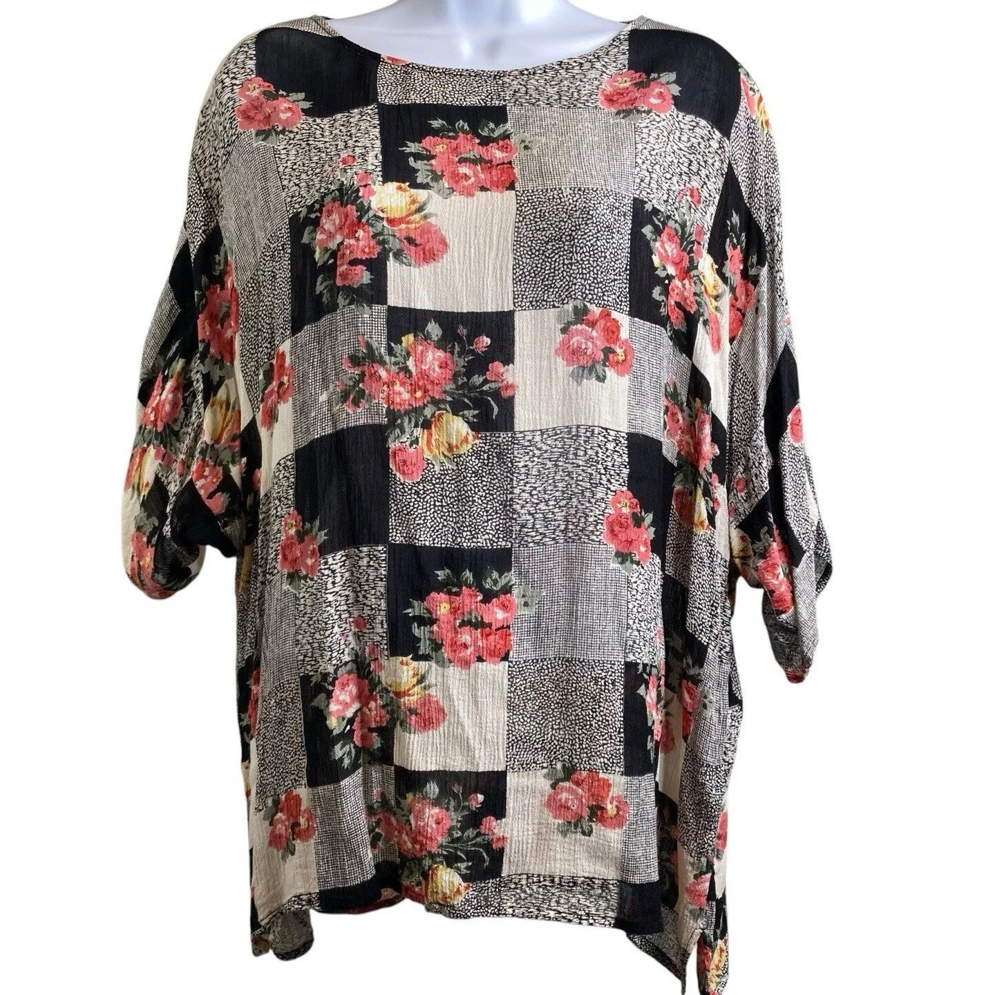 Vintage Peggy Sue Women’s Floral Colorblock Top Size L Cottagecore Prairie Boho