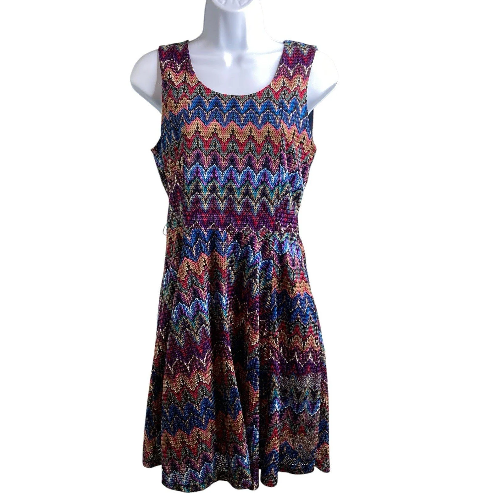 Desigual Women's Multicolor Chevron Fit & Flare Dress Size S Boho Art To Wear
