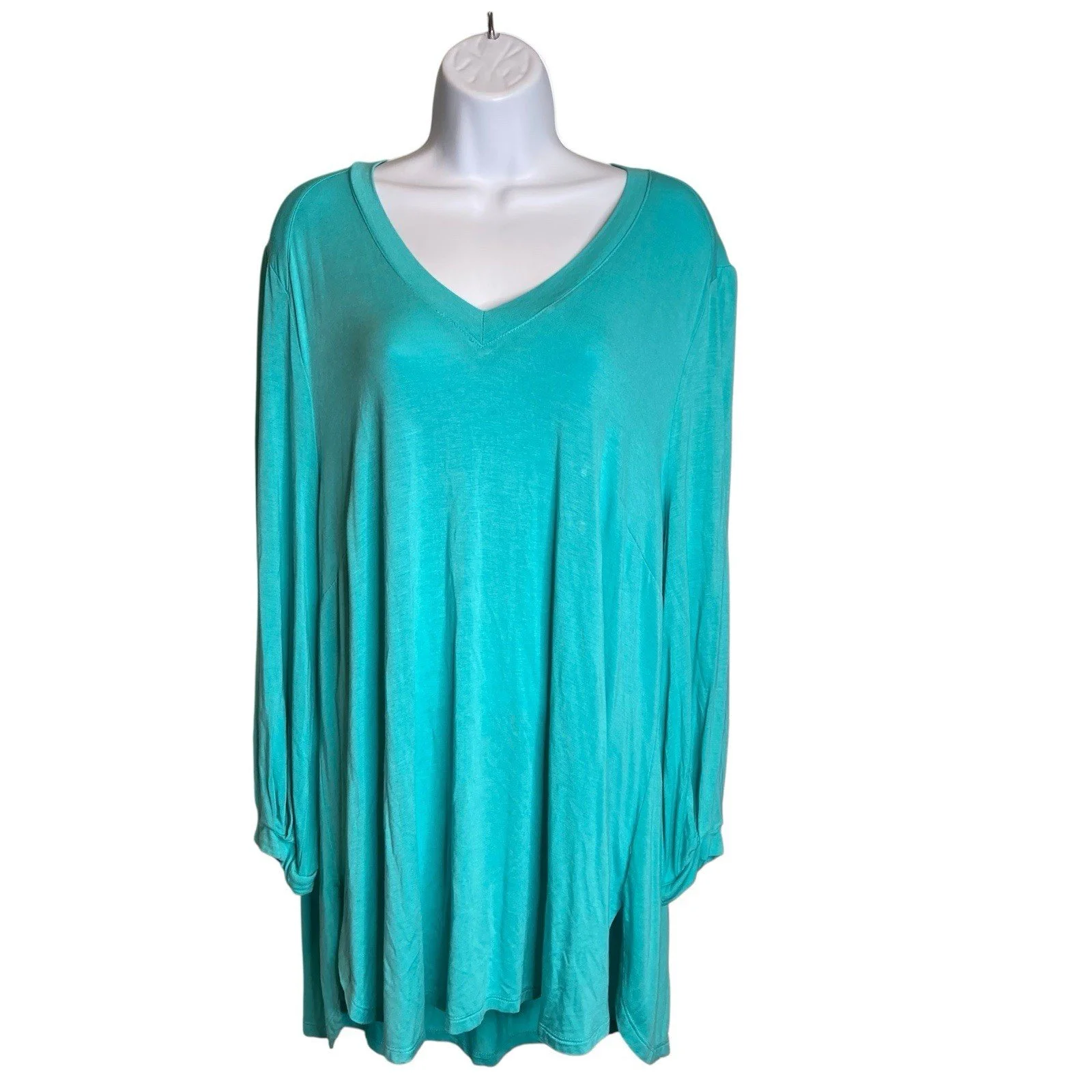 Melissa McCarthy Seven7 Womens Turquoise Long Sleeve Tunic Top Size 1X Lagenlook