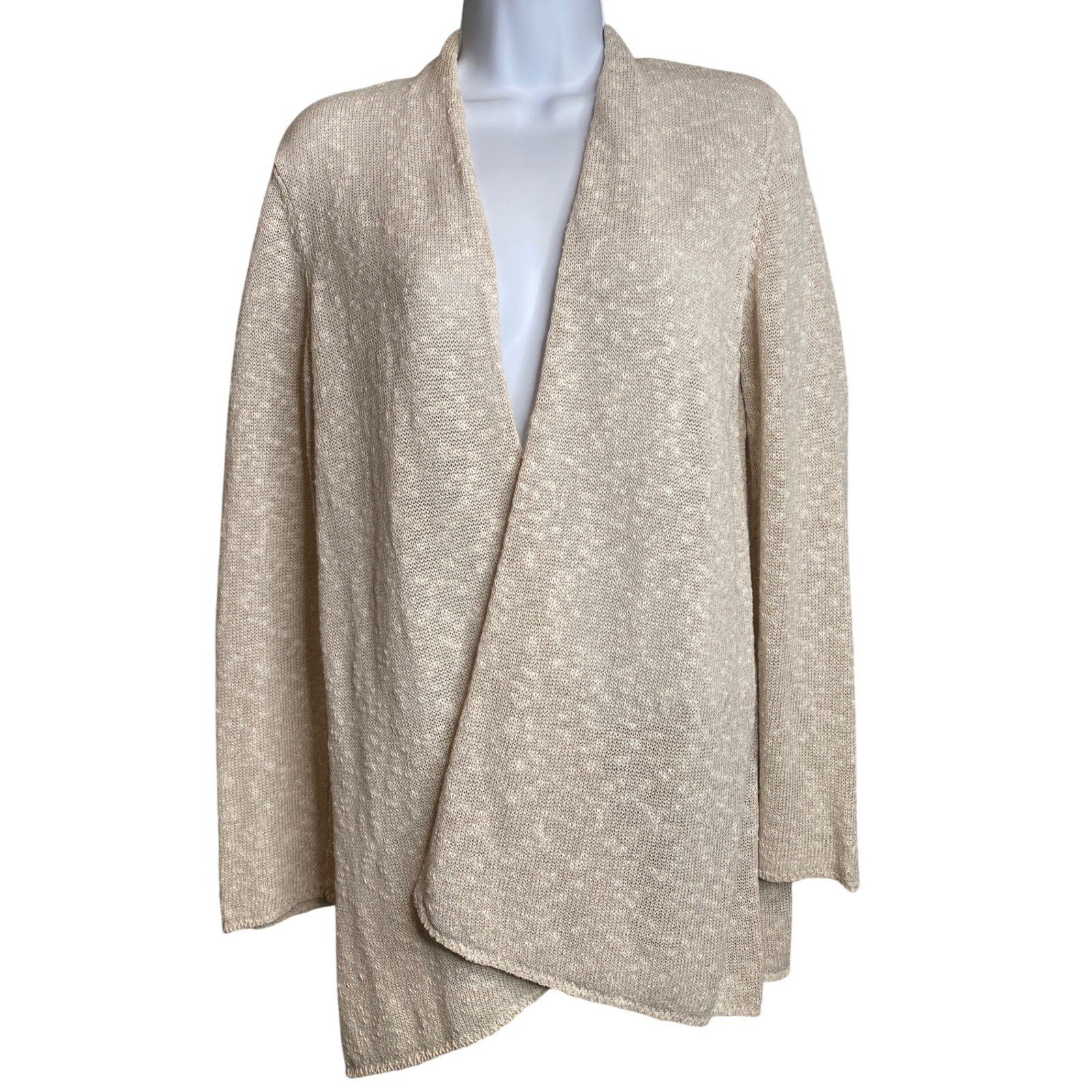EILEEN FISHER Womens Open Front Cardigan Sz MP Beige Linen Coastal Effortless