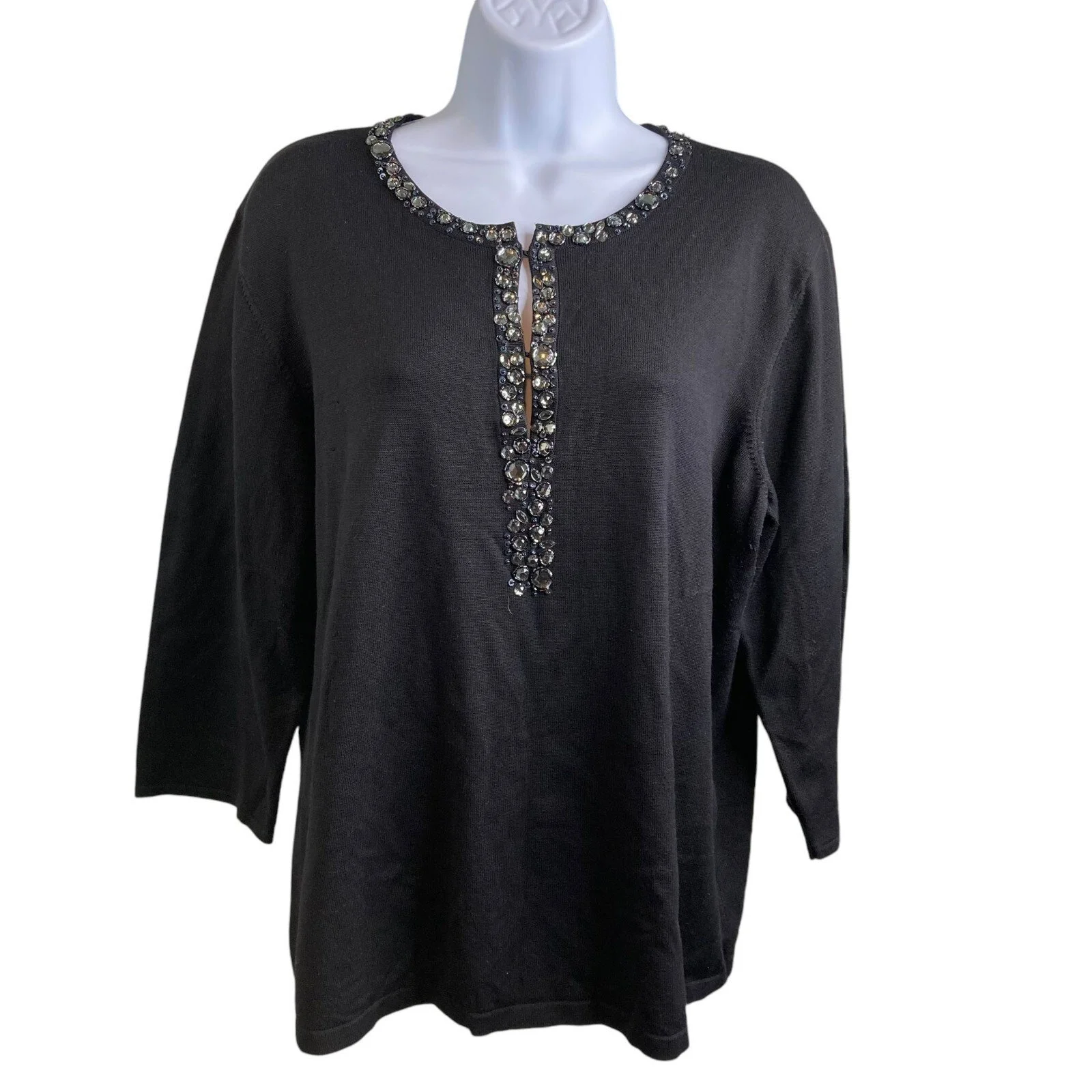 Talbots Women's Black Silk Blend Evening Top Size L/XL Sparkly Trim Mob Wife