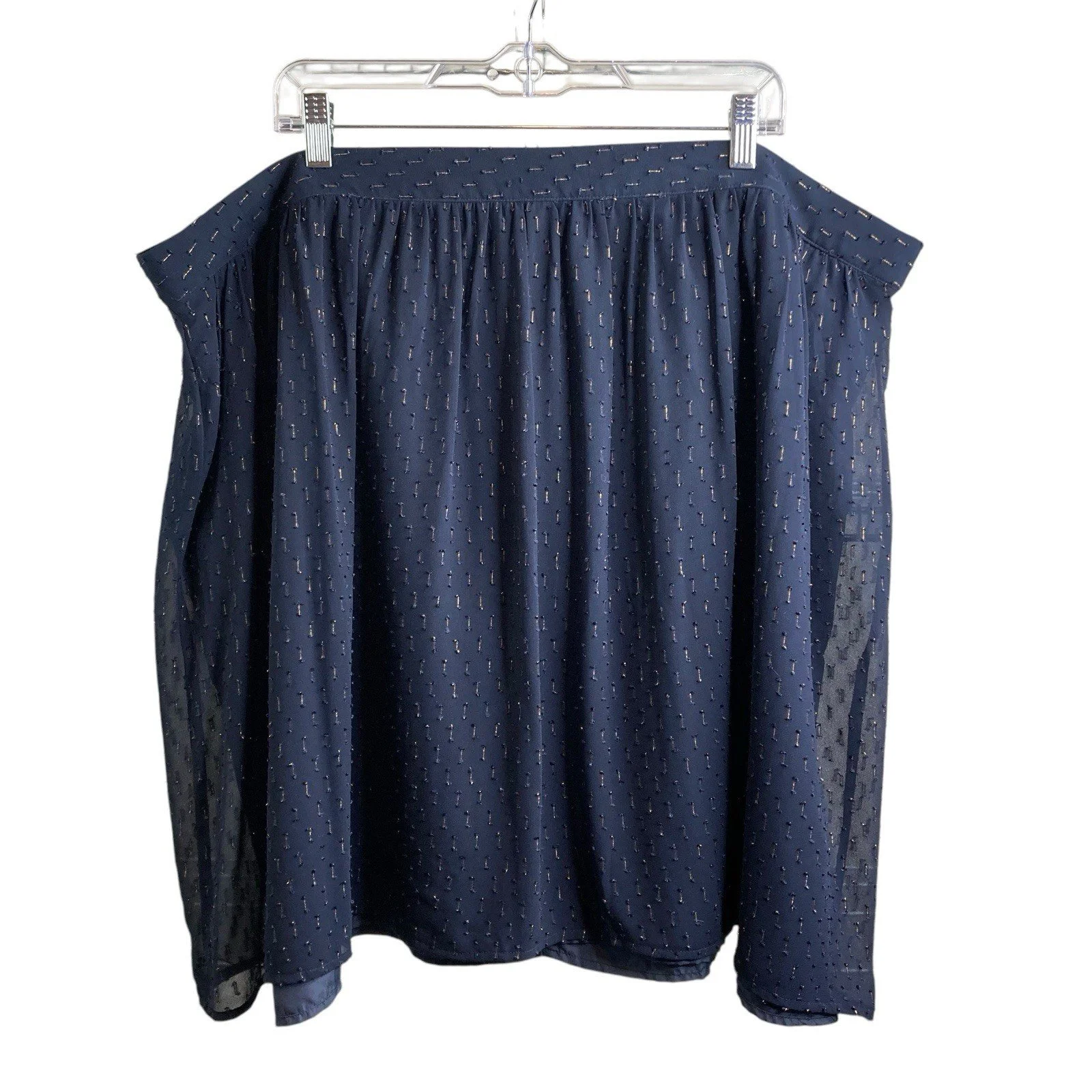 J Crew Navy Blue Gold Metallic Knee Length Flowy Skirt Size 24 Classic Party