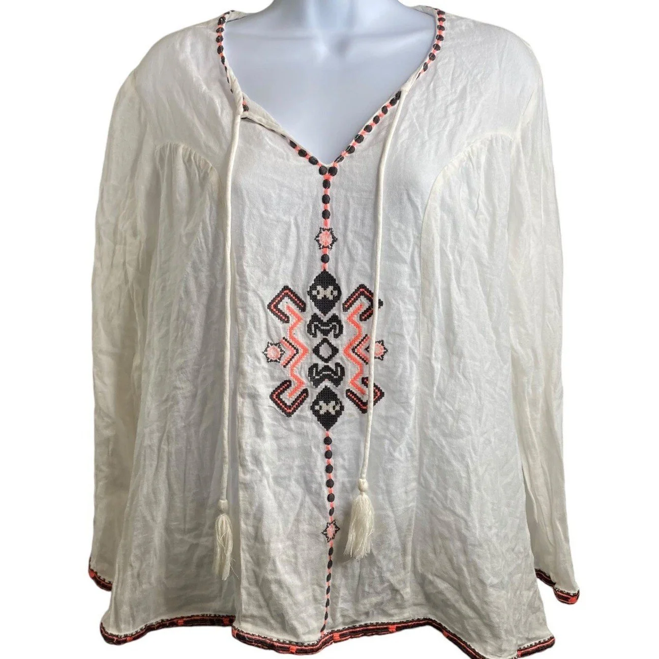 Roberta Roller Rabbit Women's Embroidered Flowy Boho Peasant Top Size M Artsy