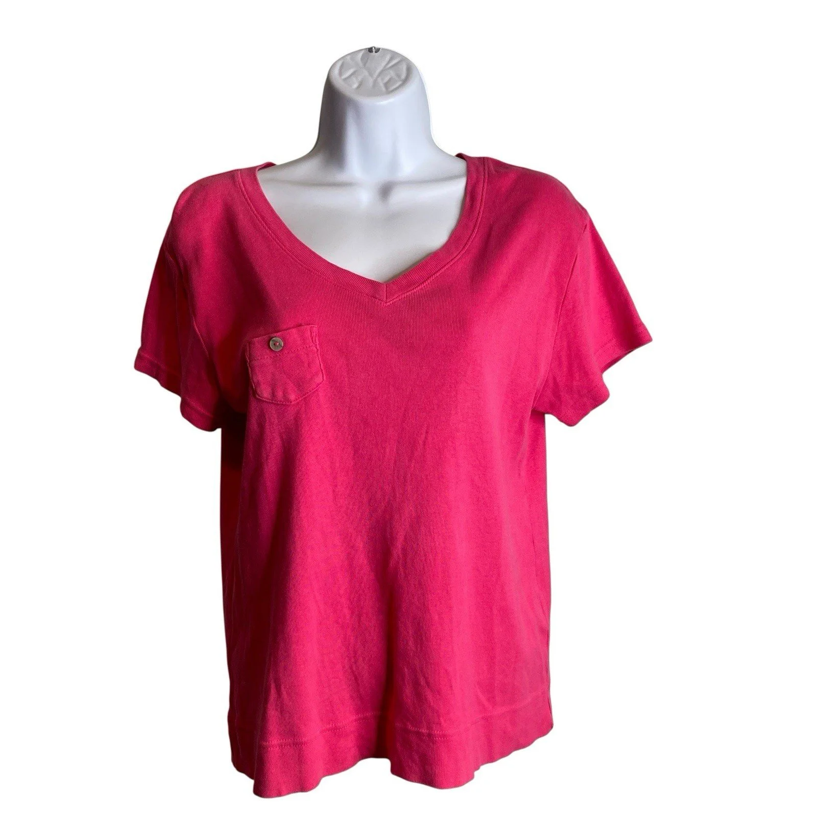 Fresh Produce Women's Pink Knit V Neck Short Sleeve Top Size M Preppy Coastal