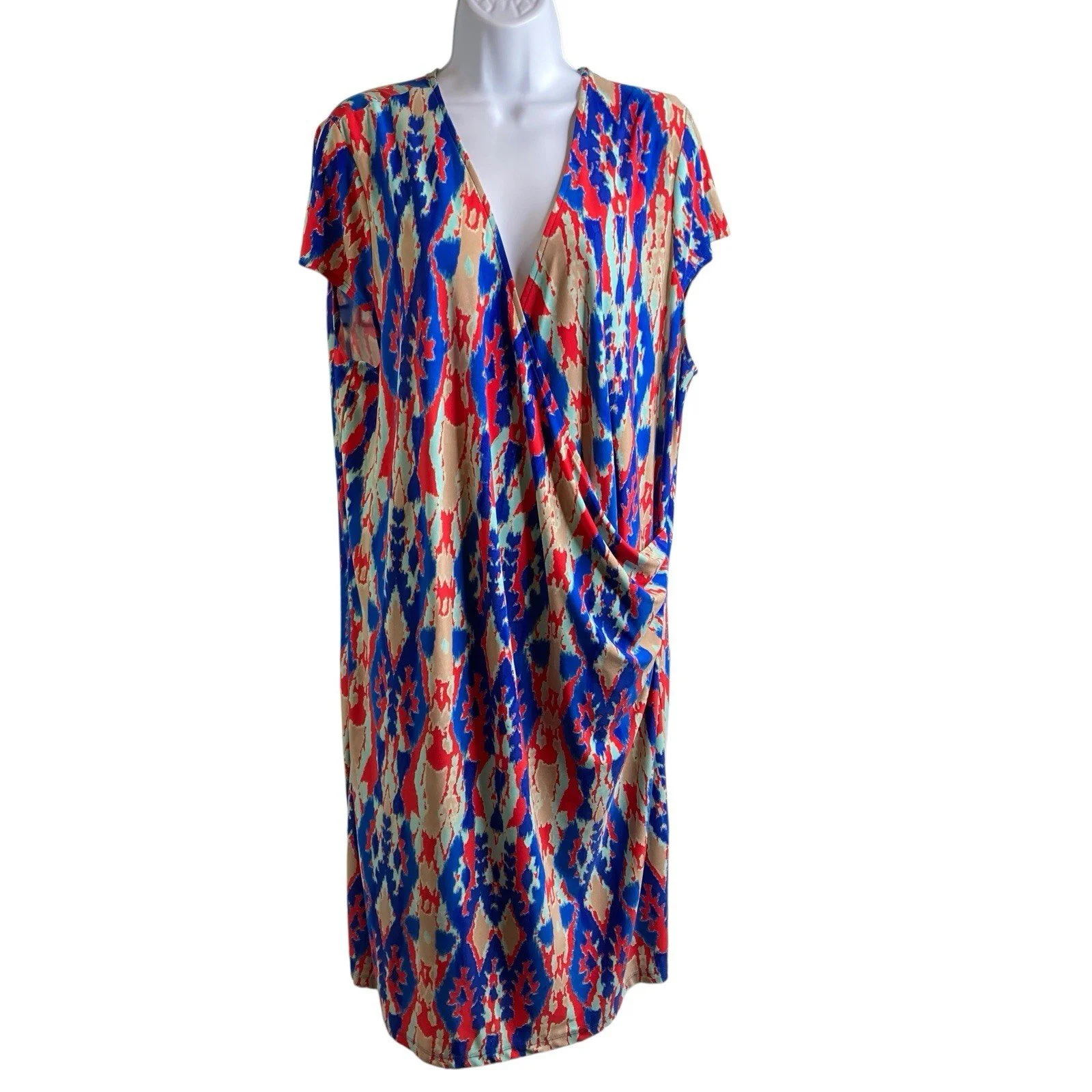 Jones New York Women's Coral Sea Side Ruched Dress Size 2X Draped Beachy Party