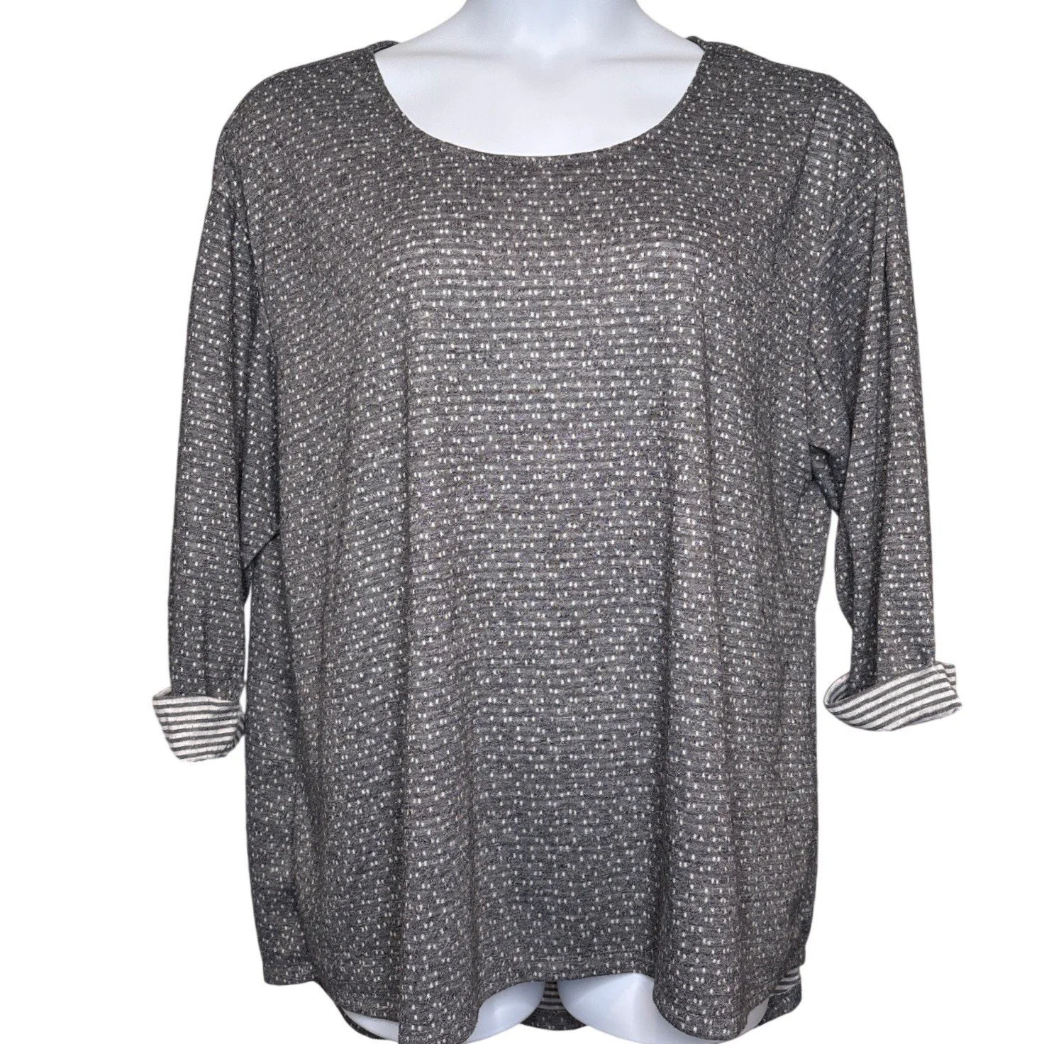 Rose + Olive Womens Gray White Striped Print Long Sleeve Top Size 2X Coastal