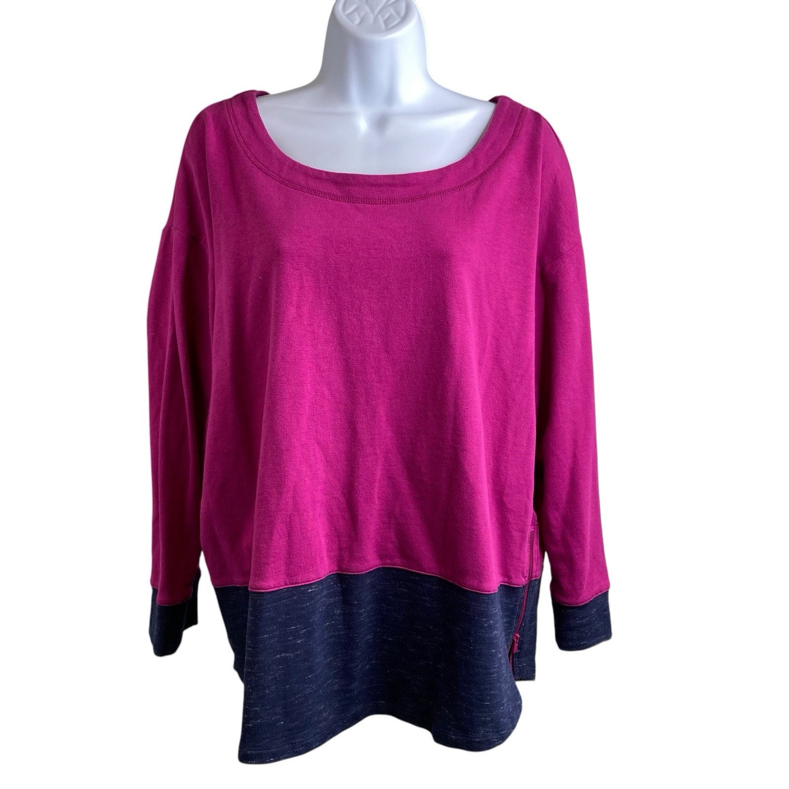Talbots Purple Long Sleeve Top Size 1X Navy Hem Lagenlook Scandi