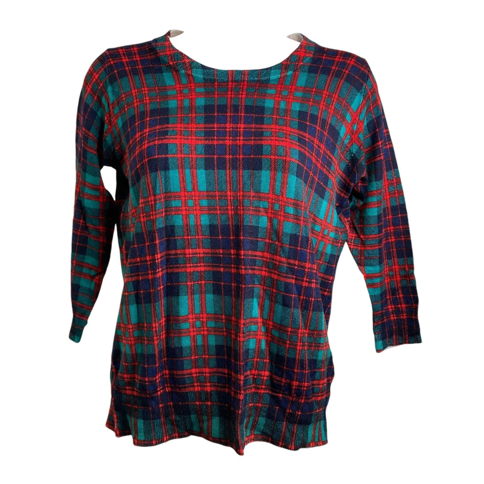 J Crew Women's Christmas Plaid Merino Wool Lightweight Crew Neck Sweater Size S