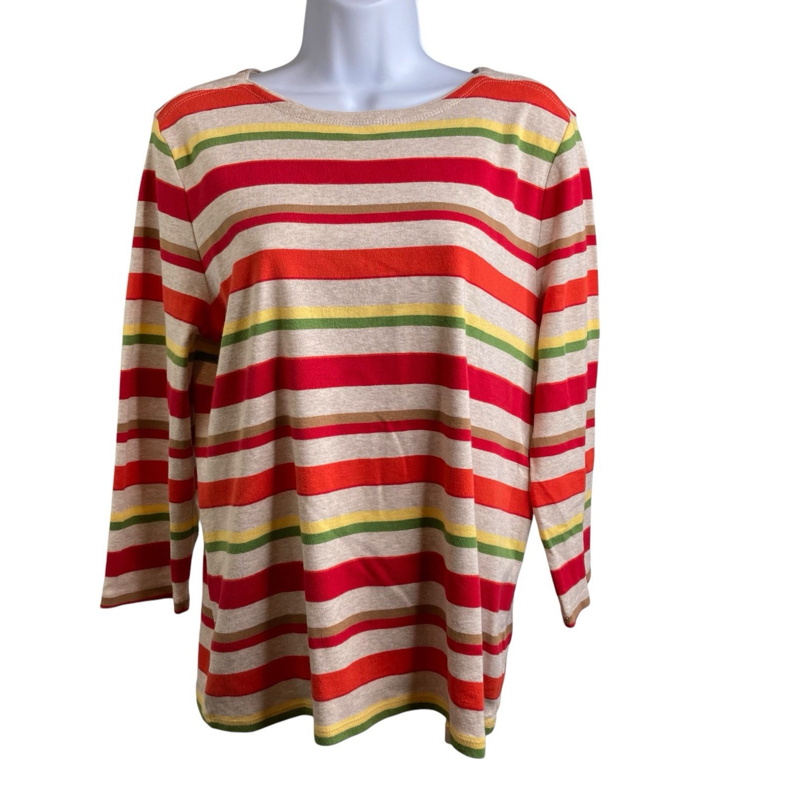 Talbots Women's Rainbow Striped Long Sleeve Top Size XL Preppy Coastal Casual