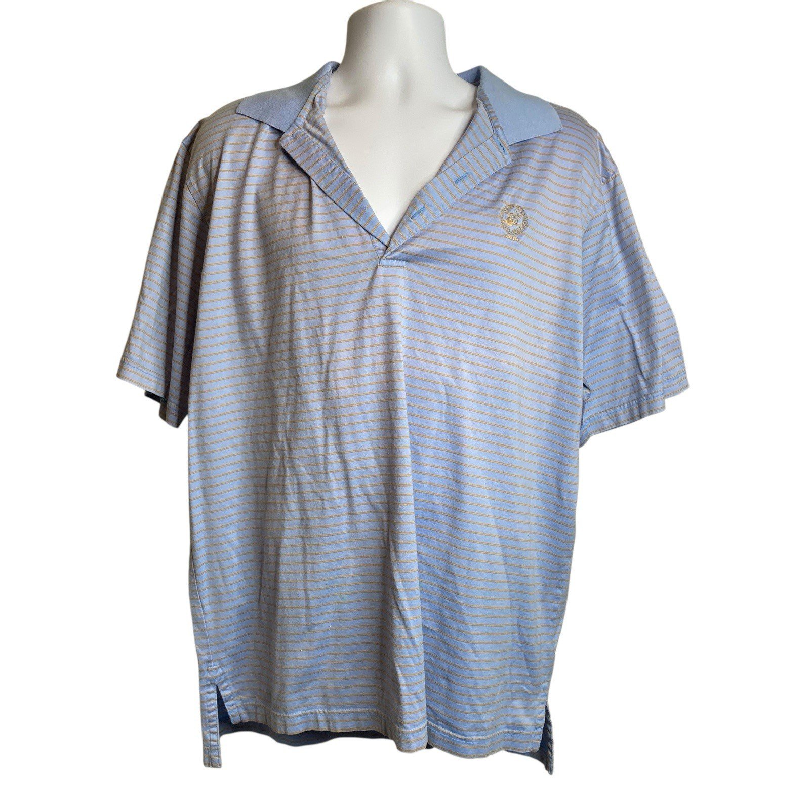 Peter Millar Men's Blue Striped Polo Shirt Size L Preppy 1896 Golf Logo Coastal