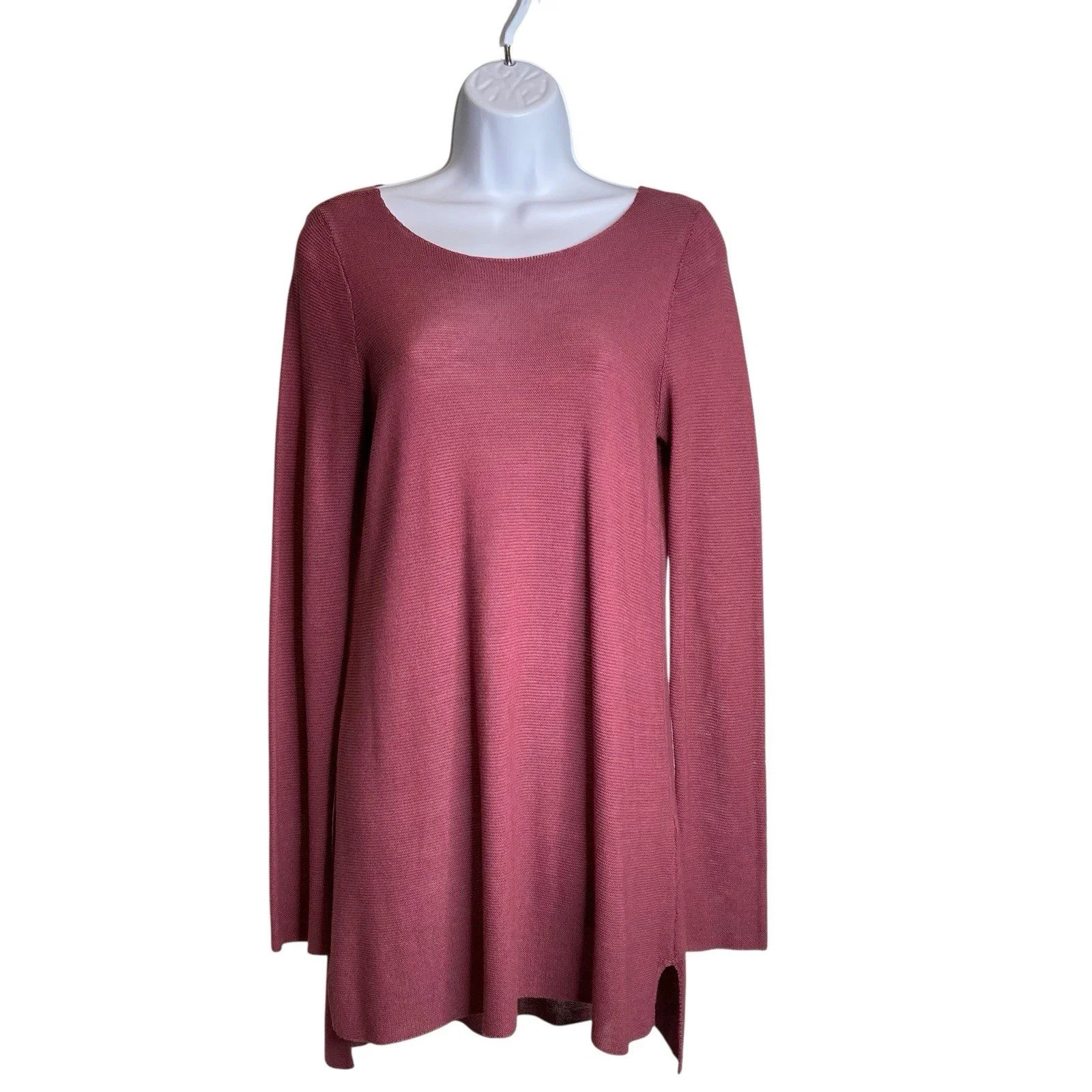 Eileen Fisher Womens Plum Knit Tunic Sweater Size XS Oversized Lagenlook Coastal