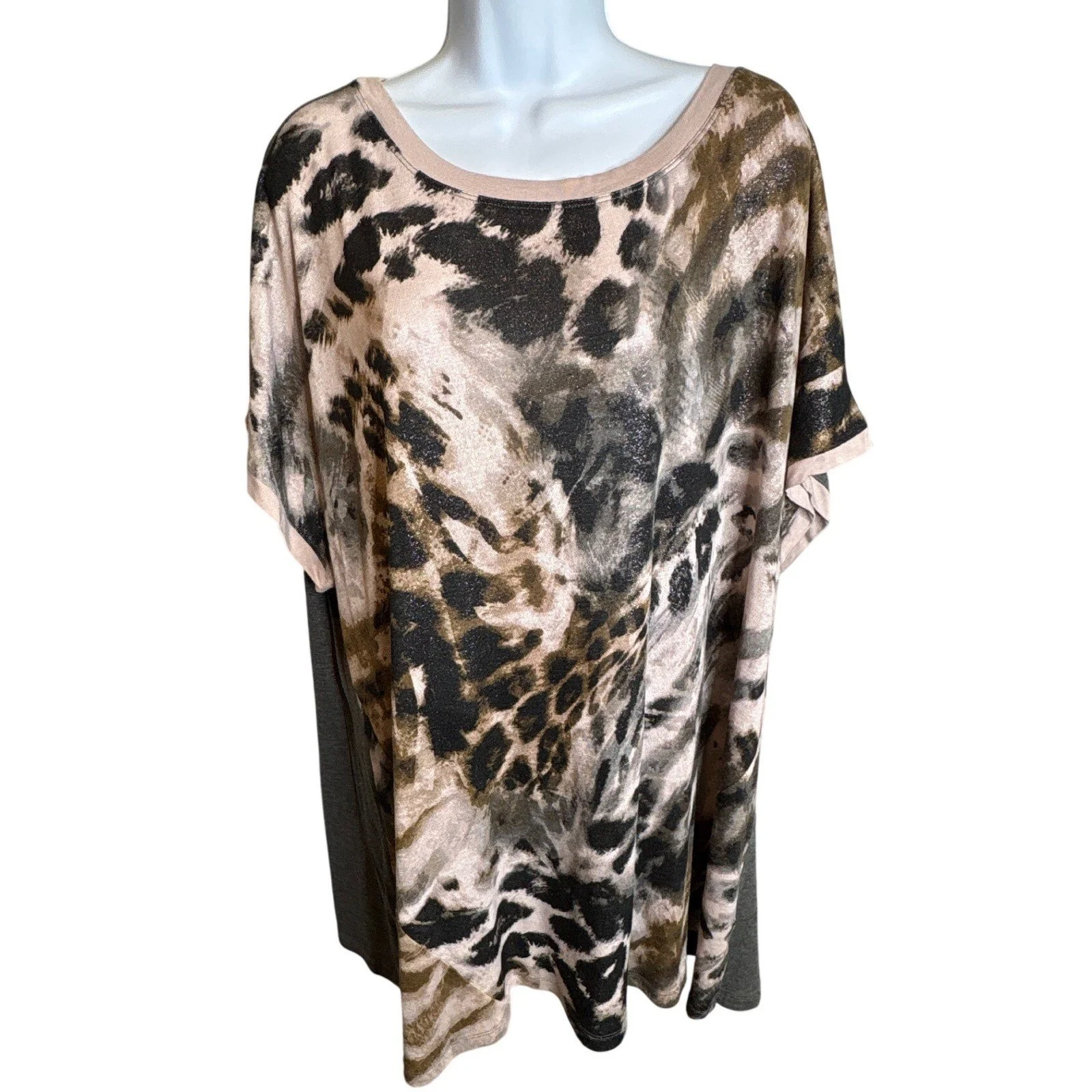 LOGO Lori Goldstein Women's Pink Black Animal Print Tunic Top Size 2X Mob Wife
