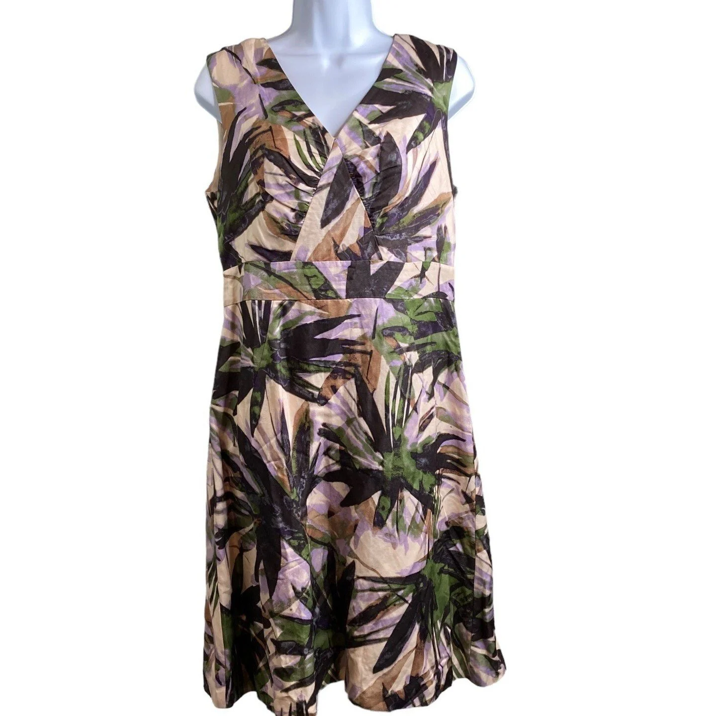 Banana Republic Palm Frond Print Linen Dress Size 6 White Lotus Vibes Preppy