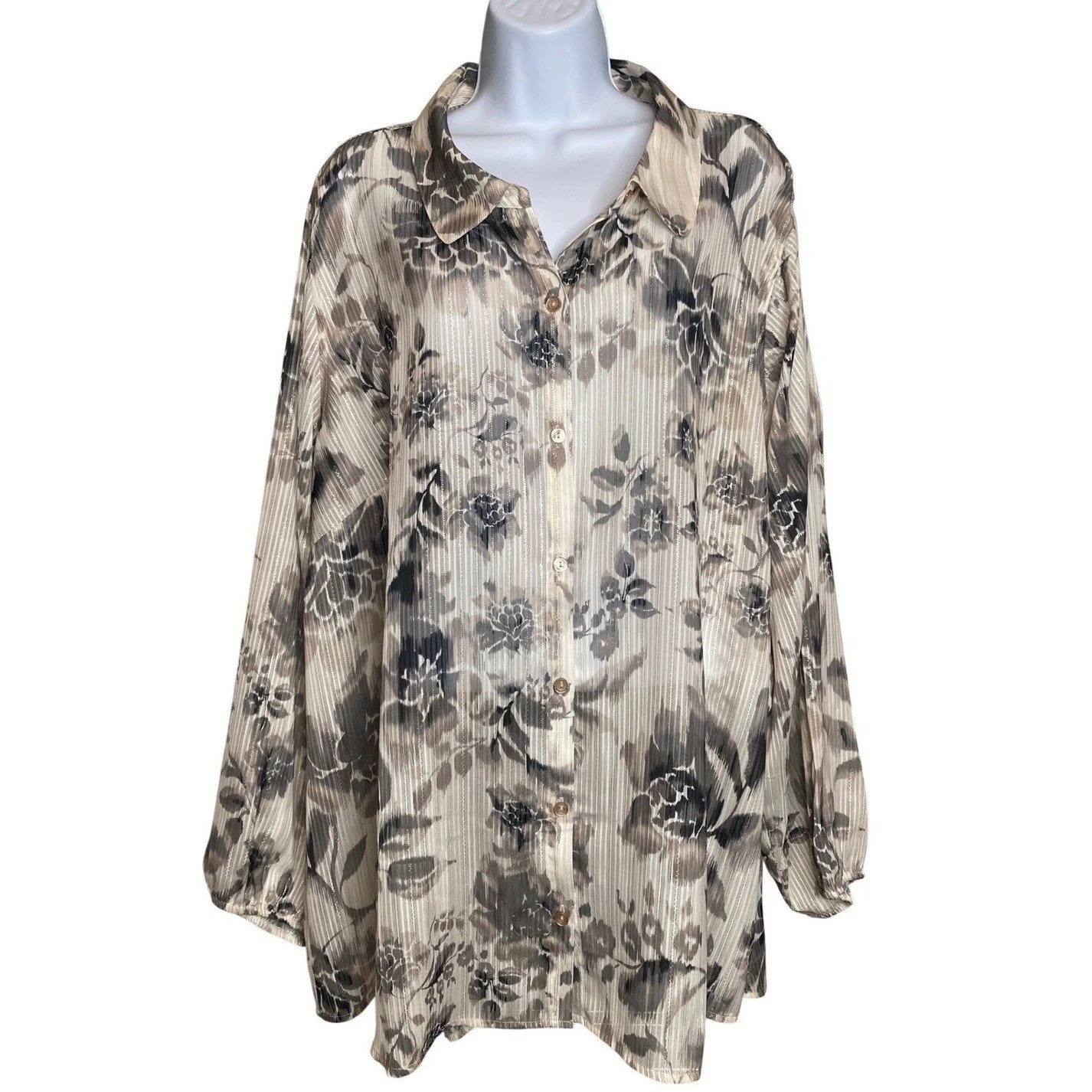 Isaac Mizrahi Live Womens Floral Print Button Down Shirt Size 3XP Cottagecore