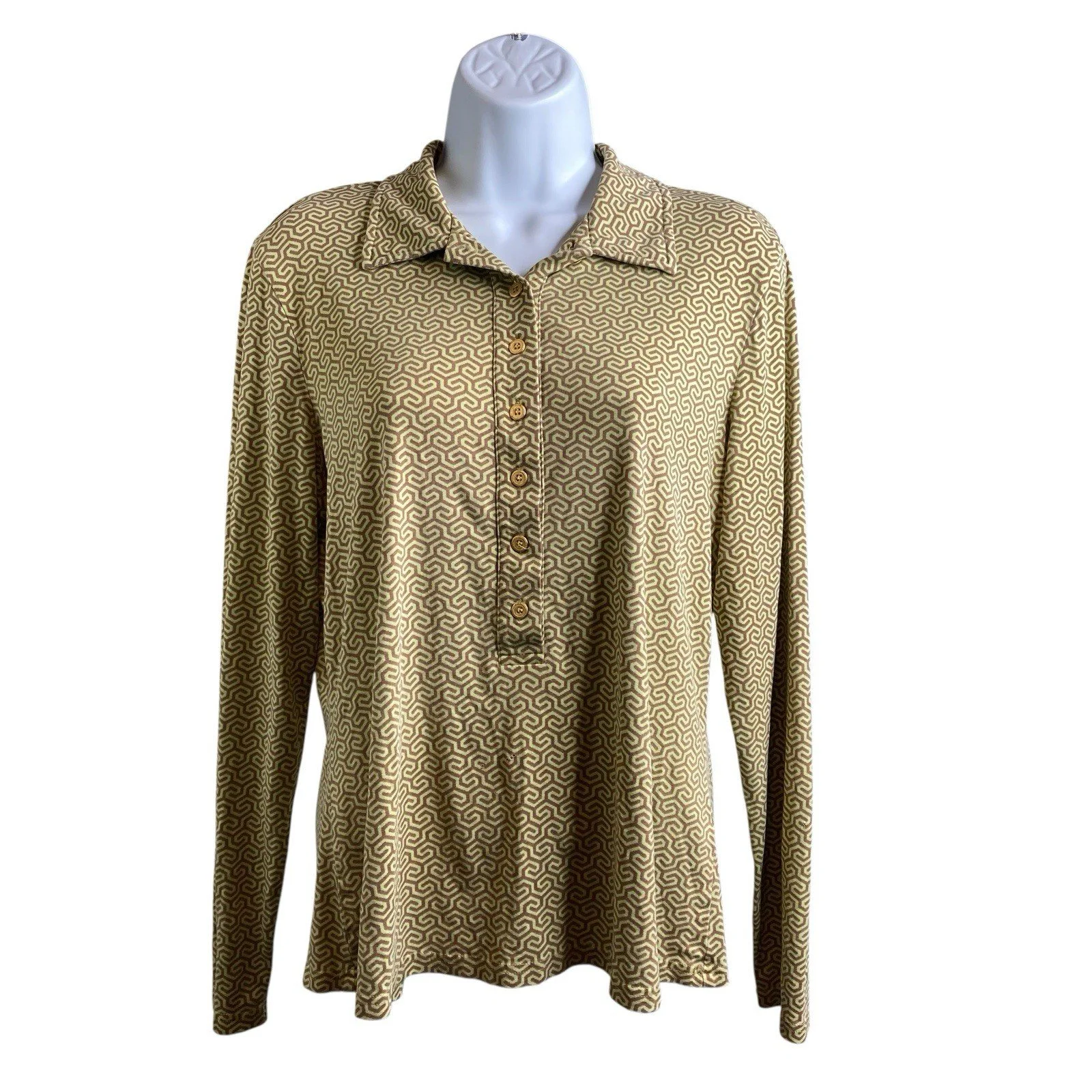 J McLaughlin Women's Geometric Silk Stretchy Catalina Cloth Polo Shirt Size L