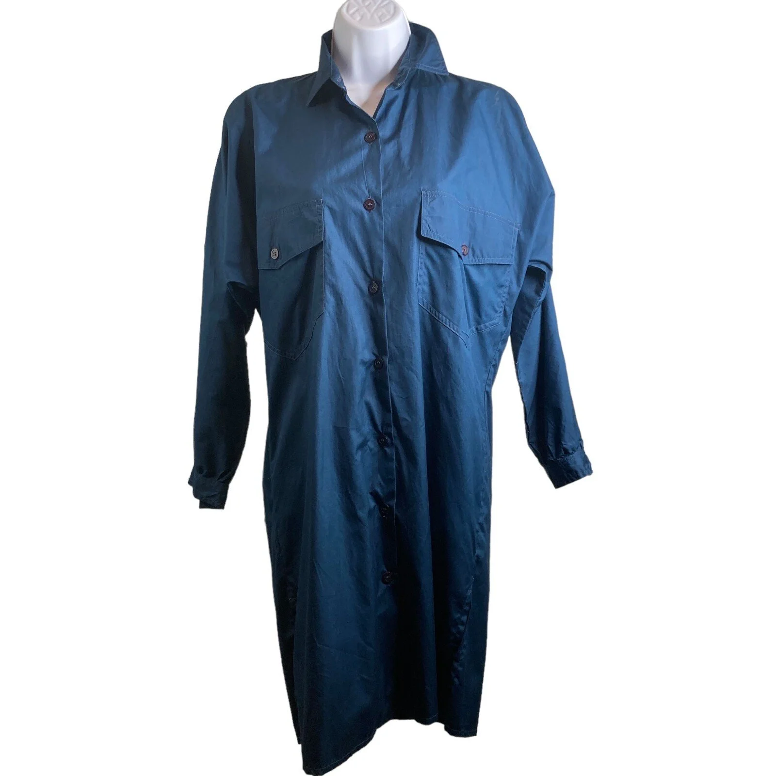 Vintage Maggi Farrell Blue Shirt Dress Size S Western Coastal Classic Timeless