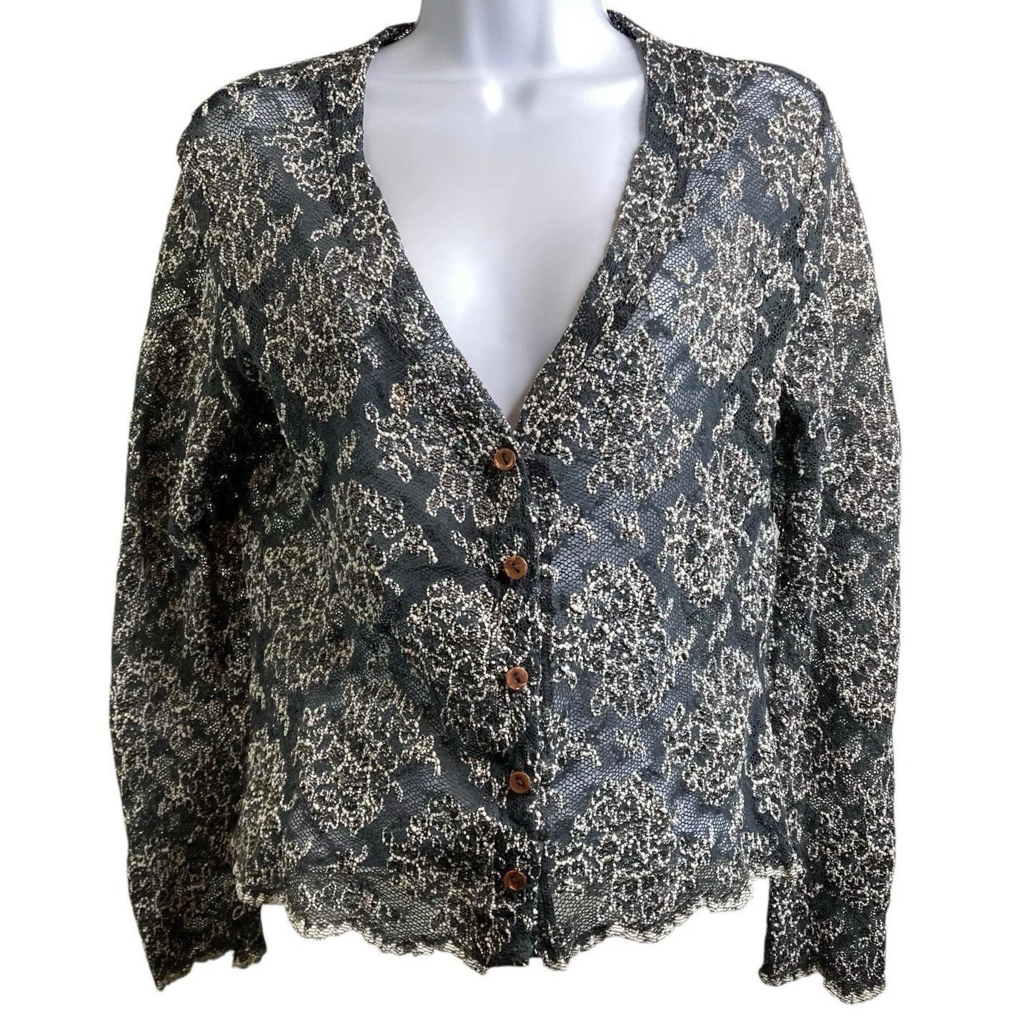 Vintage Mica Women's Gray Lace Top Size S Retro Boho Cottagecore Prairie Dainty