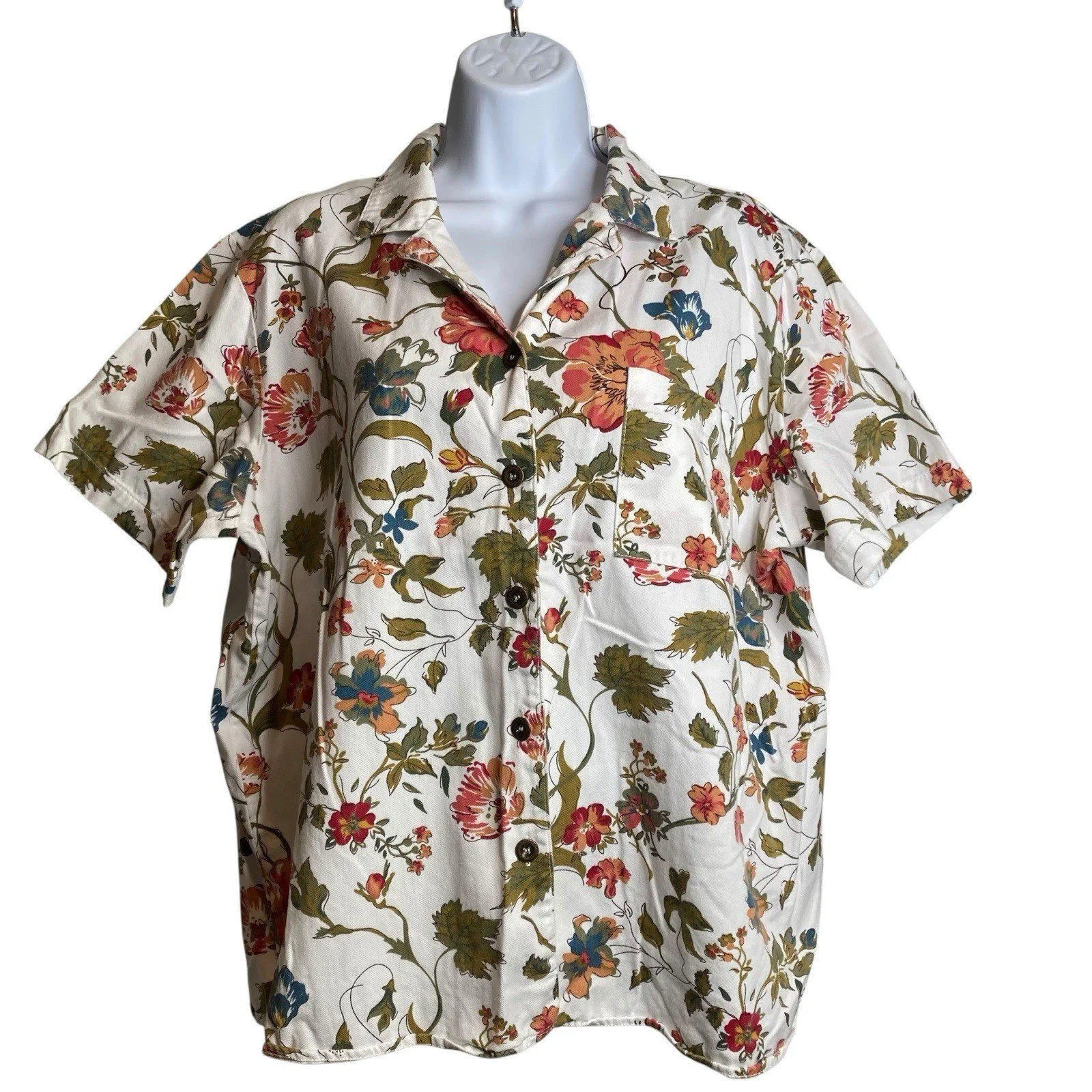Susan Graver Women's Floral Print Button Up Shirt Size XL Cottagecore Country