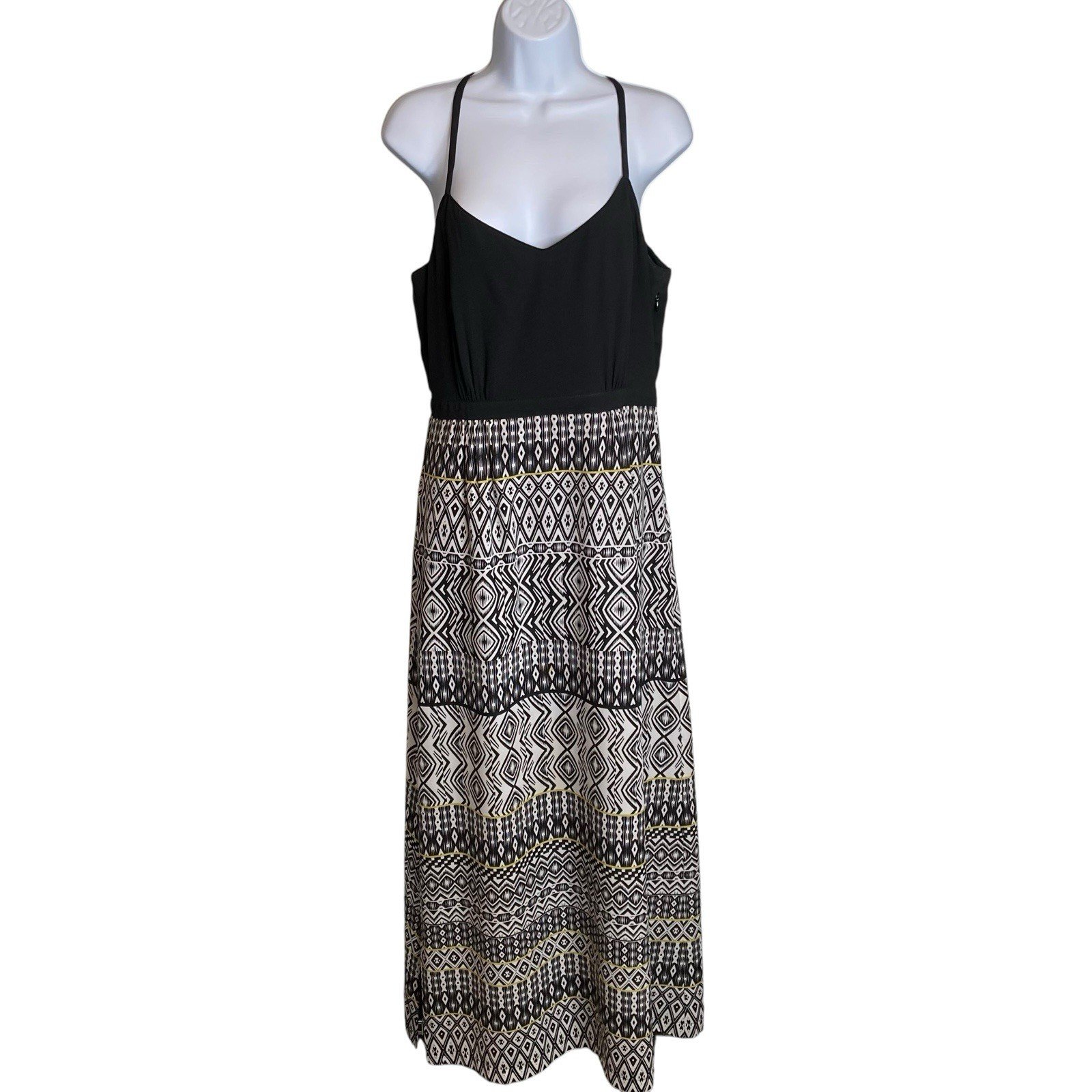 J Crew Women's Black Gray Tribal Print Maxi Dress Size 8 Coastal Flowy Timeless