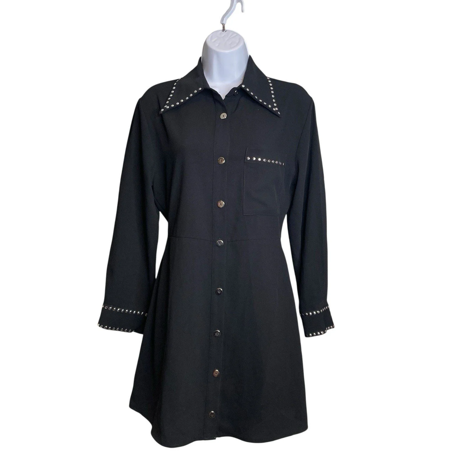 Zara Women's Black Studded Mini Shirt Dress Size XS Punk Rockabilly Edgy Grunge