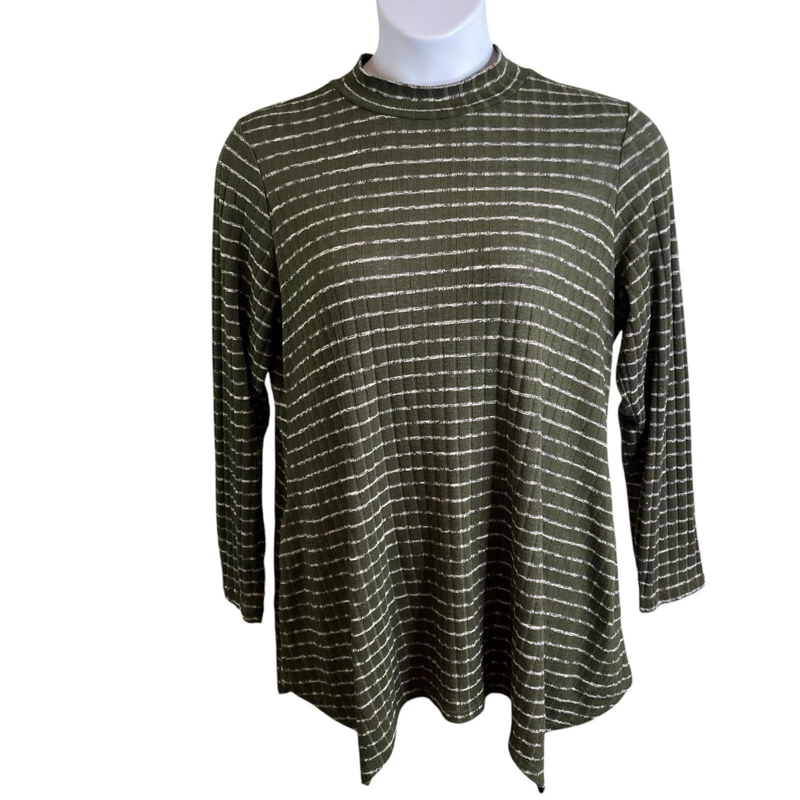 LOGO Lori Goldstein Olive Green Ribbed Long Sleeve Top Size 1X Lagenlook Flowy