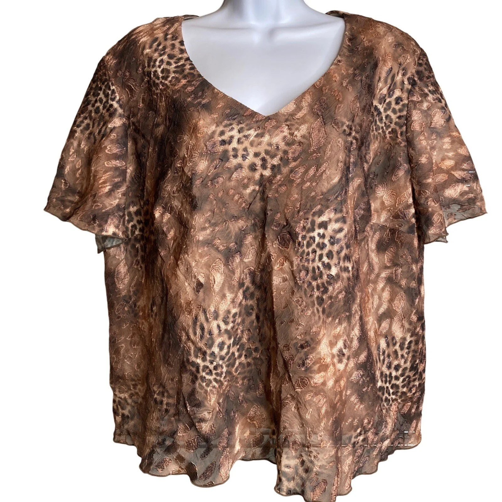 Vintage Giulia Womens Sheer Overlay Blouse Sz 22WP Brown Leopard Print Flowy