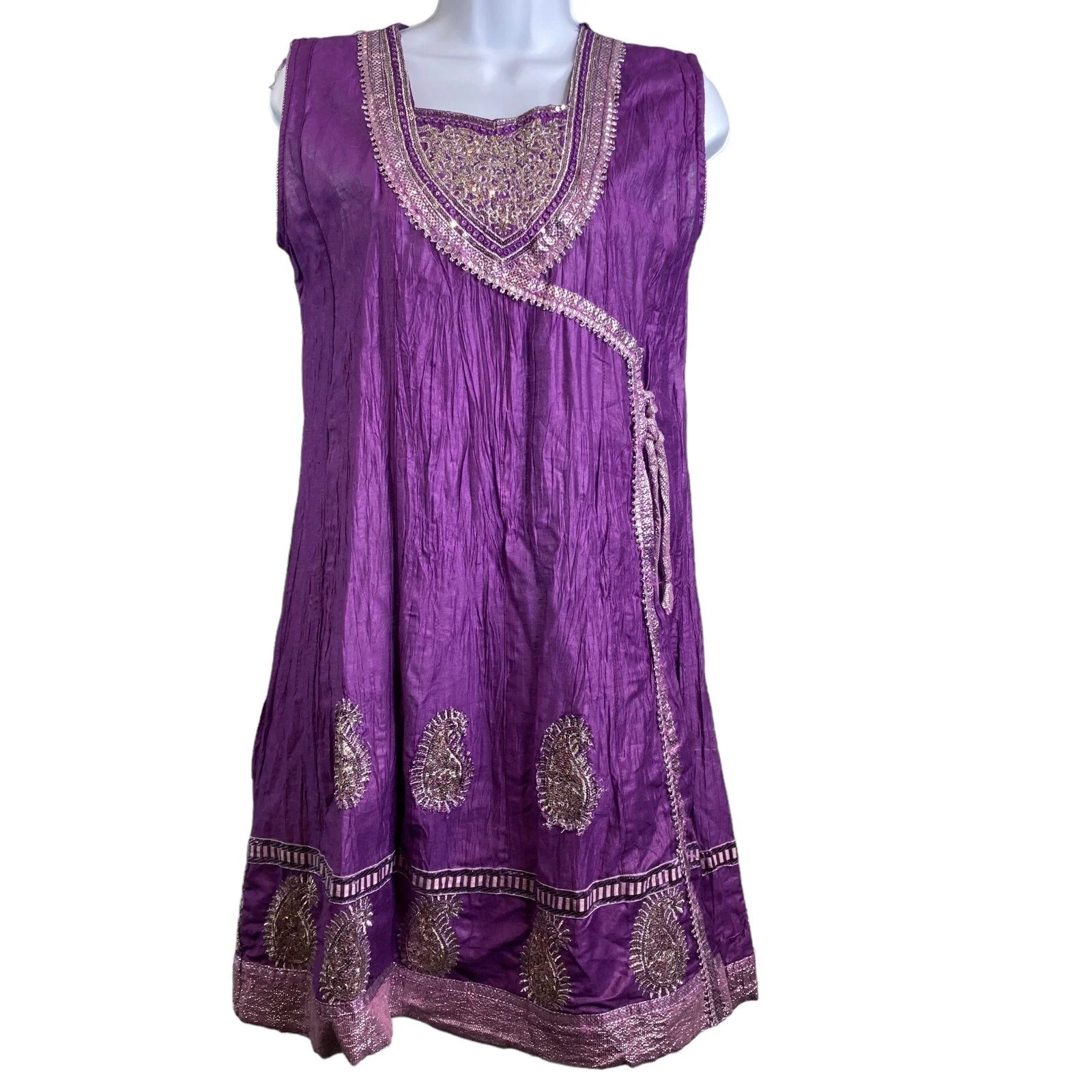 Women's Embroidered Sequins Sheath Dress Sz 40 Sz M Indian Summer Festival