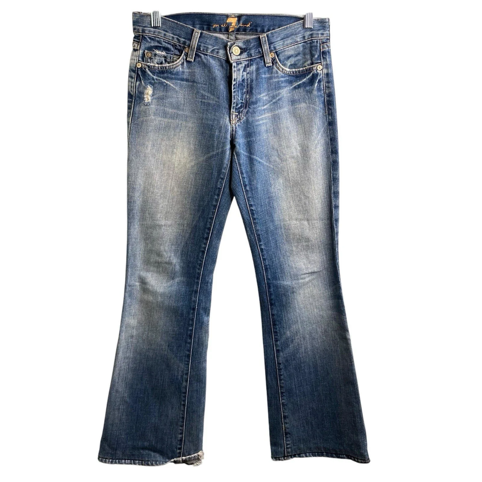 7 For All Mankind Women's Blue Flare Jeans Size 27 Modern Cut Western On Trend