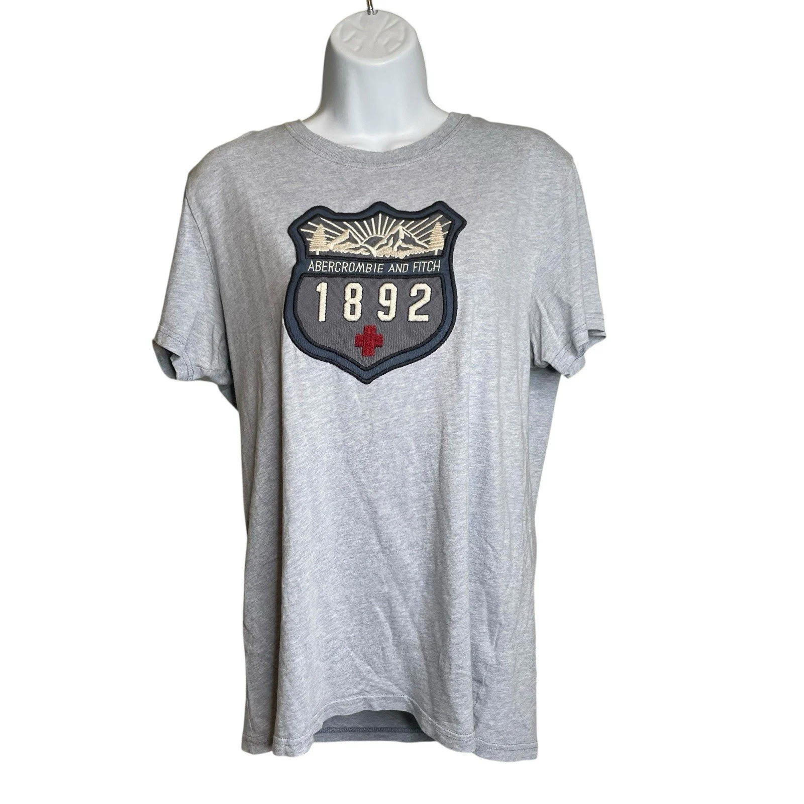 Vintage Y2K Abercrombie & Fitch Womens Gray Crew Neck Logo T Shirt Size M Preppy