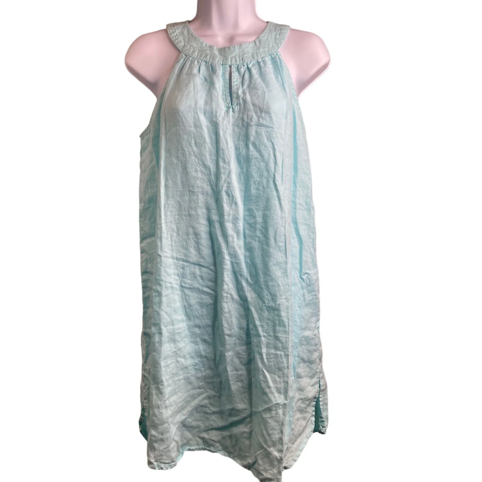 St Tropez West 100% Linen Halter Dress Size S Ethereal White Lotus Resort Fairy