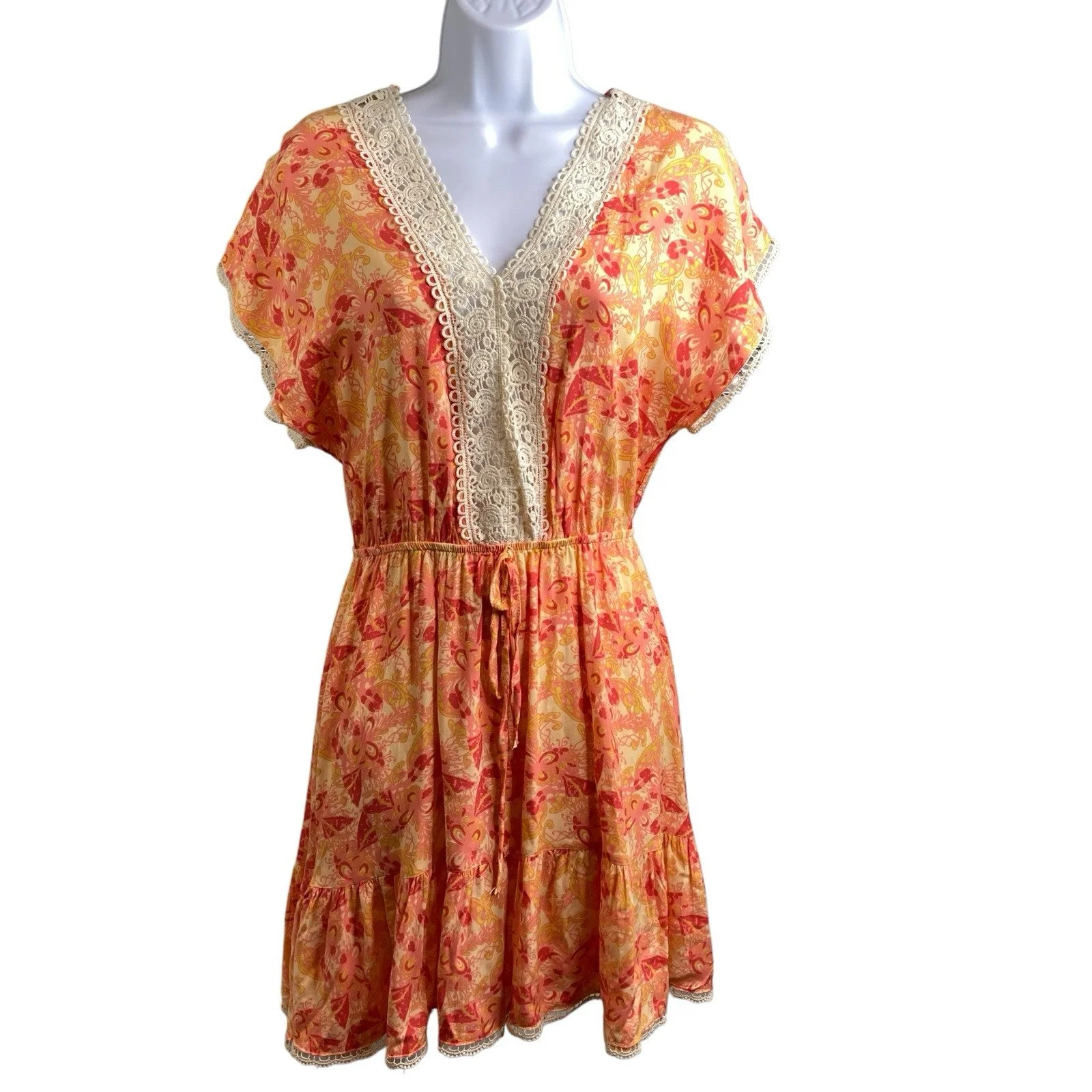 Anthropologie Sunday Mi Amor Orange Floral Dress Size S Coquette Boho Peasant