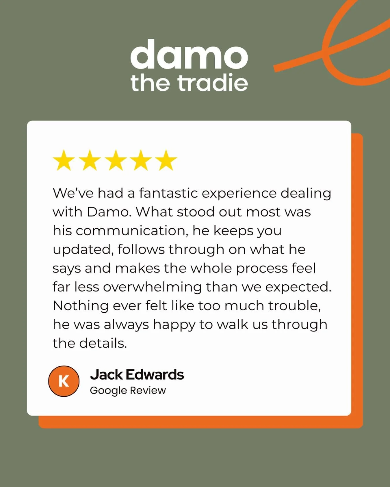 5 star review ⭐️

Really appreciate this one. Communication is something I take seriously, so hearing that it made the process feel easier means a lot.
Always here to guide you through it and make sure nothing feels overwhelming.

Thanks again for tr