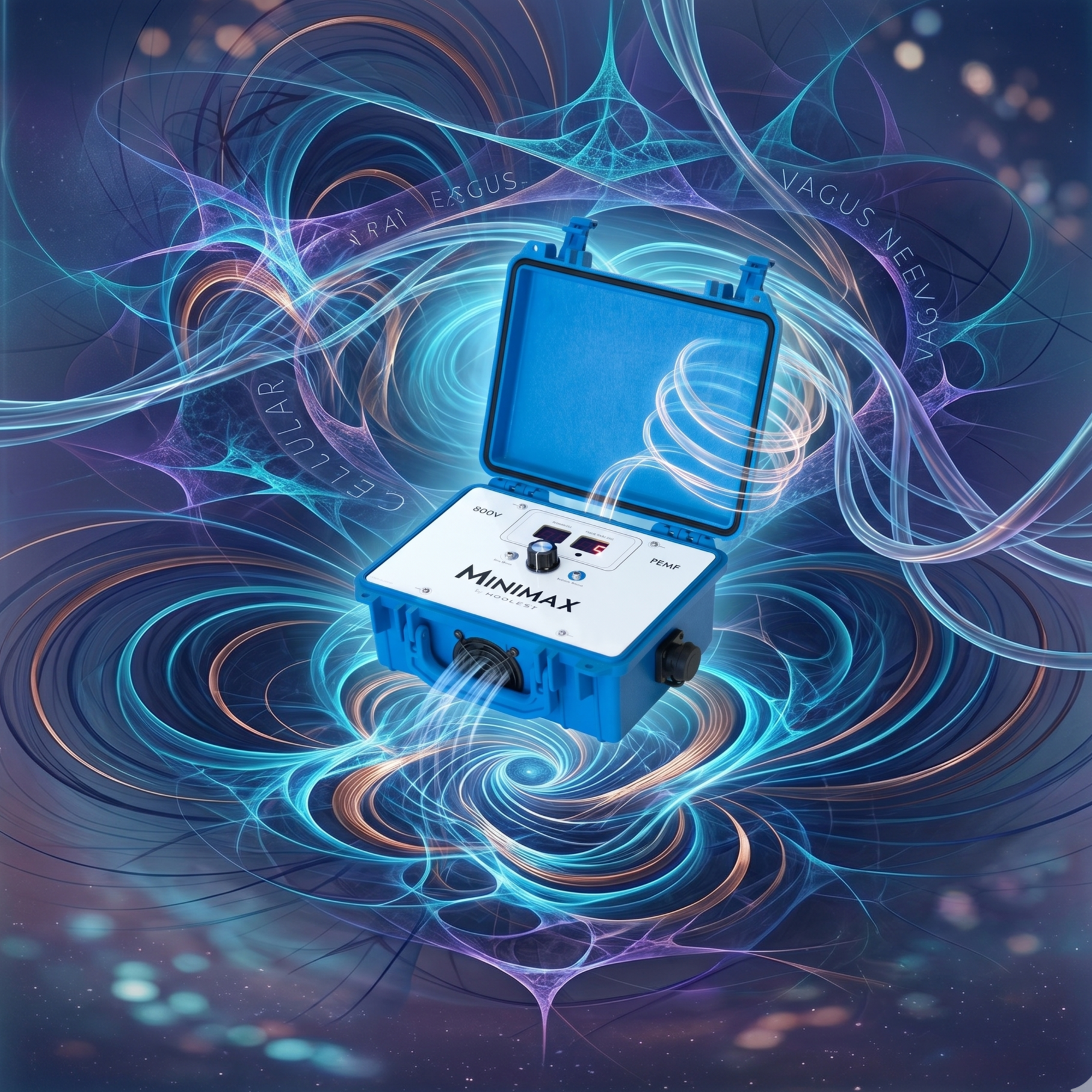 An abstract image of the Hoolest MiniMax PEMF machine.