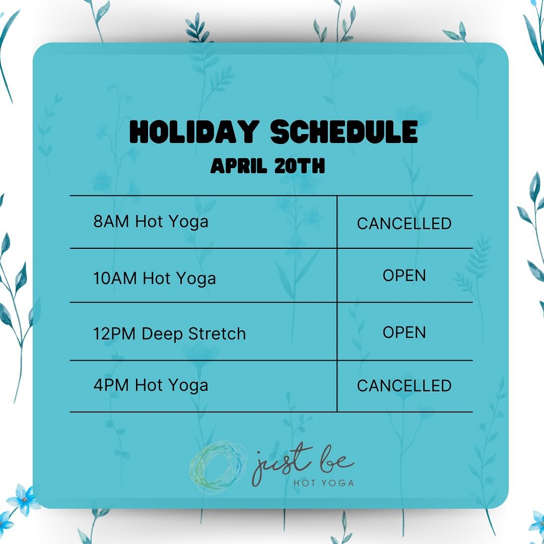🐰Easter Schedule🐰
10AM Hot Yoga with @abbymcurtis5
12PM Deep Stretch with @lostmoon24
ALL OTHER SUNDAY CLASSES ARE CANCELLED🚨
See you this weekend yogis🩵🙏