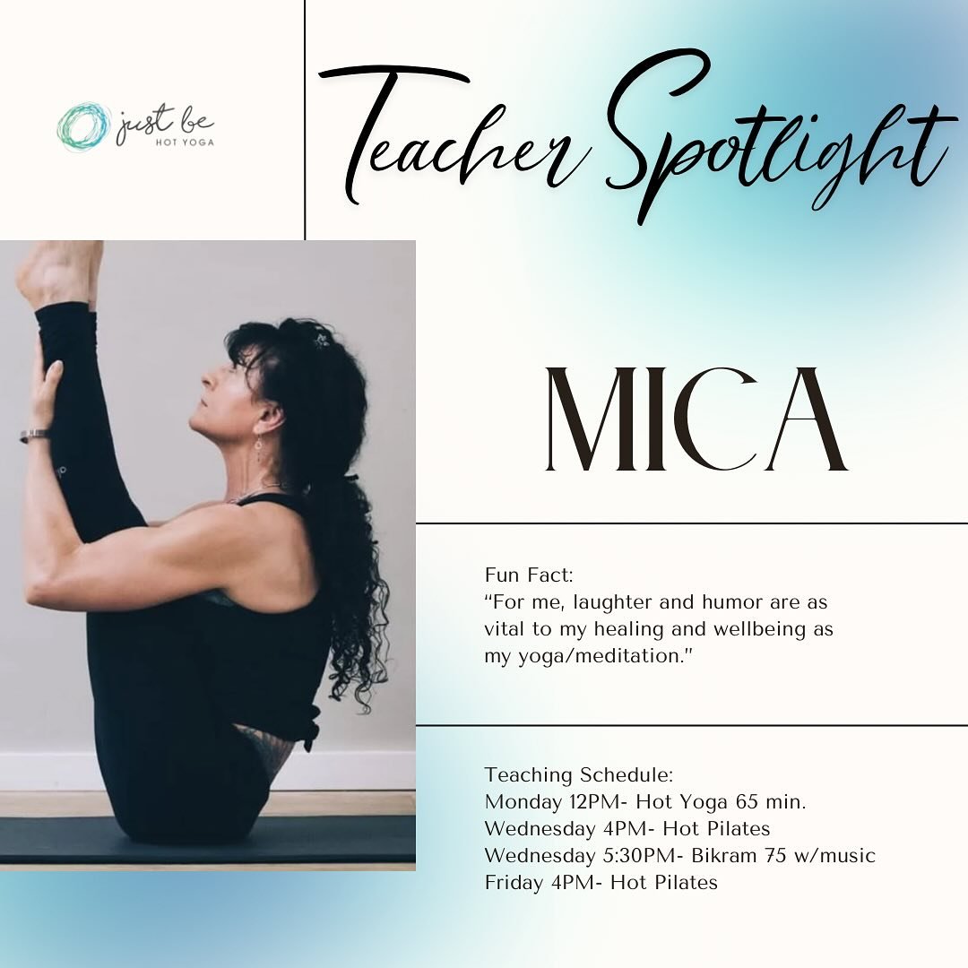🩵🌟Teacher Spotlight🌟🩵
This weeks teacher spotlight is the talented and inspiring Mica🙏
Come see Mica this week (AND TRY OUT OUR NEW CLASSES!) on Monday, Wednesday, and Friday. 🧘🏻‍♀️
Mica will be teaching our NEW classes this week: Ma